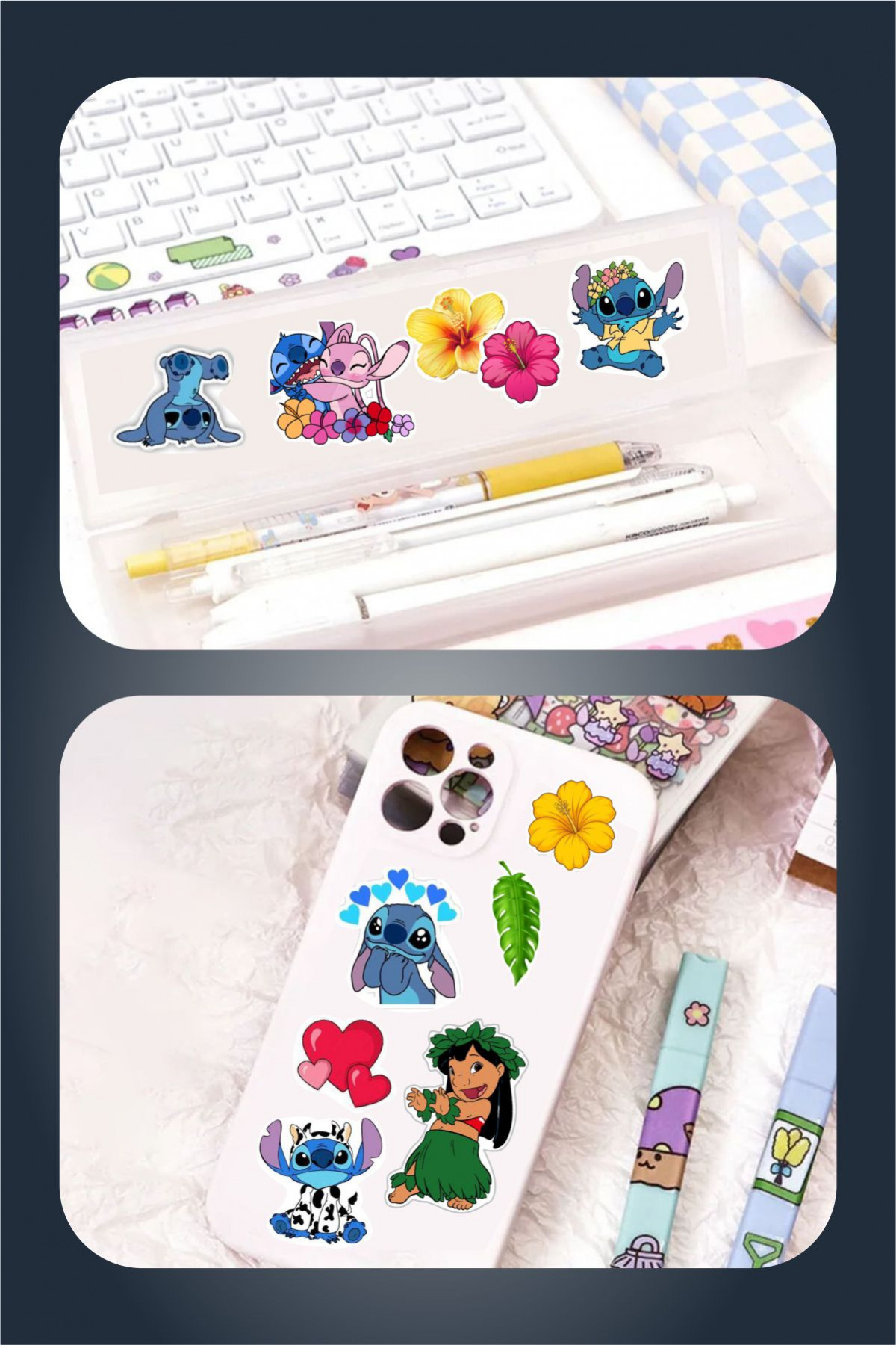 Renkli Stitch Angel 2'li Çıkartma Sticker Seti - Kalem, Laptop Defter Suluk Sticker