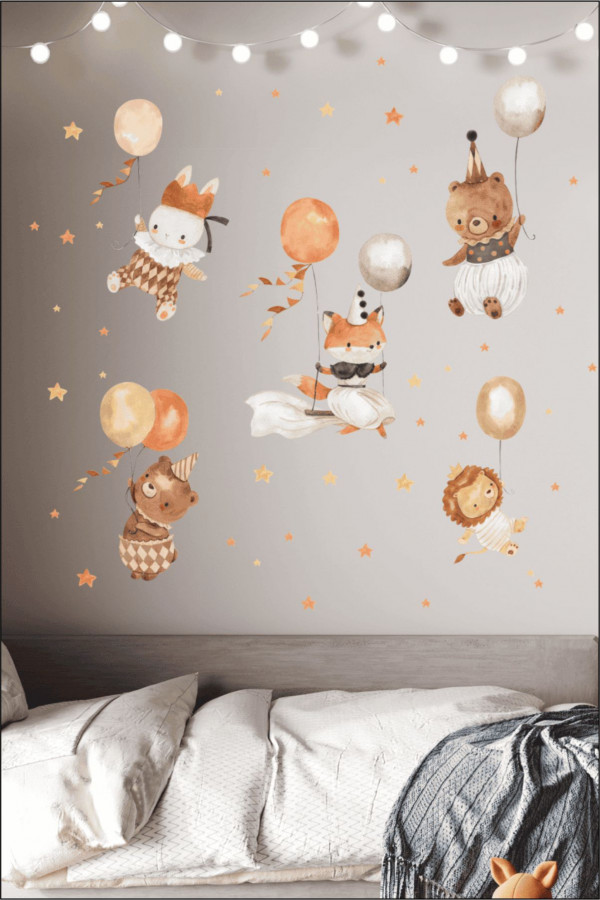 Sevimli Balonlu Hayvancıklar Çocuk Odası Duvar Sticker 50x100 cm