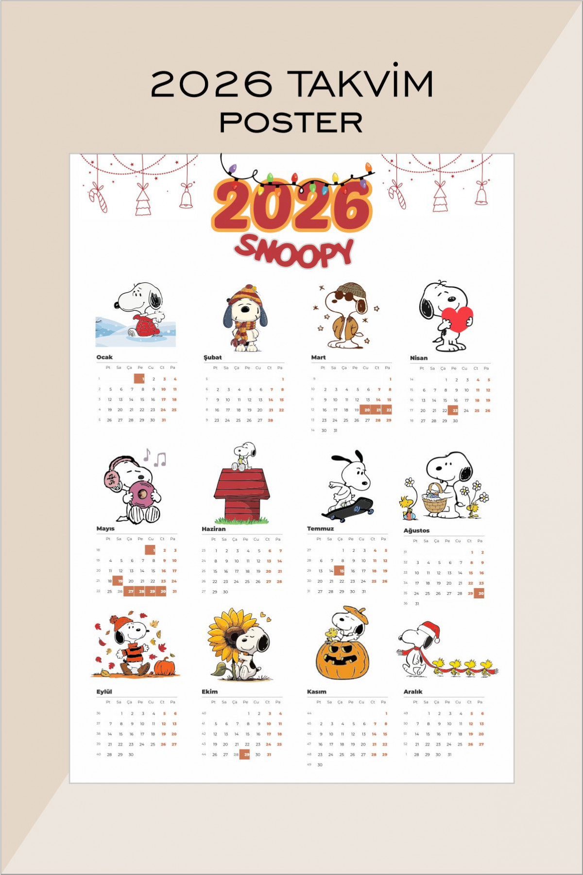 2025 Snoopy Takvim Poster - A4 boyut