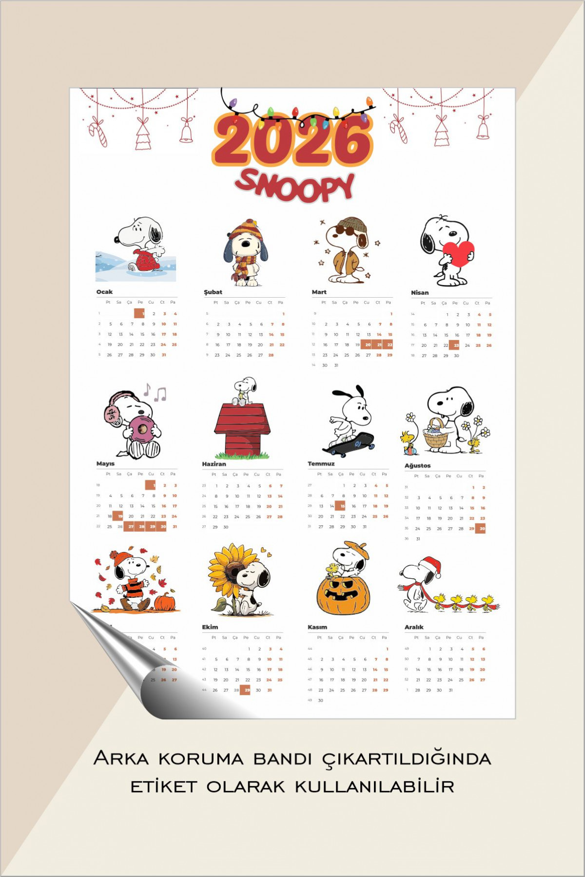 2025 Snoopy Takvim Poster - A4 boyut
