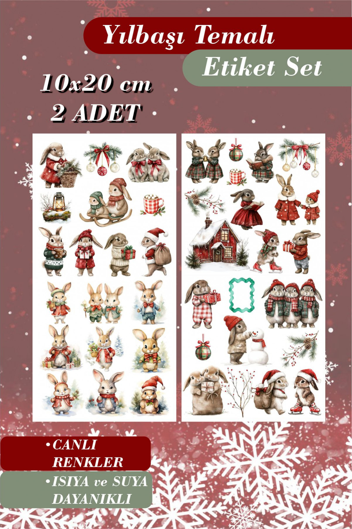 Tavşanlar Yılbaşı Temalı 2'li Çıkartma Sticker Seti - Kalem, Laptop Defter Suluk Sticker