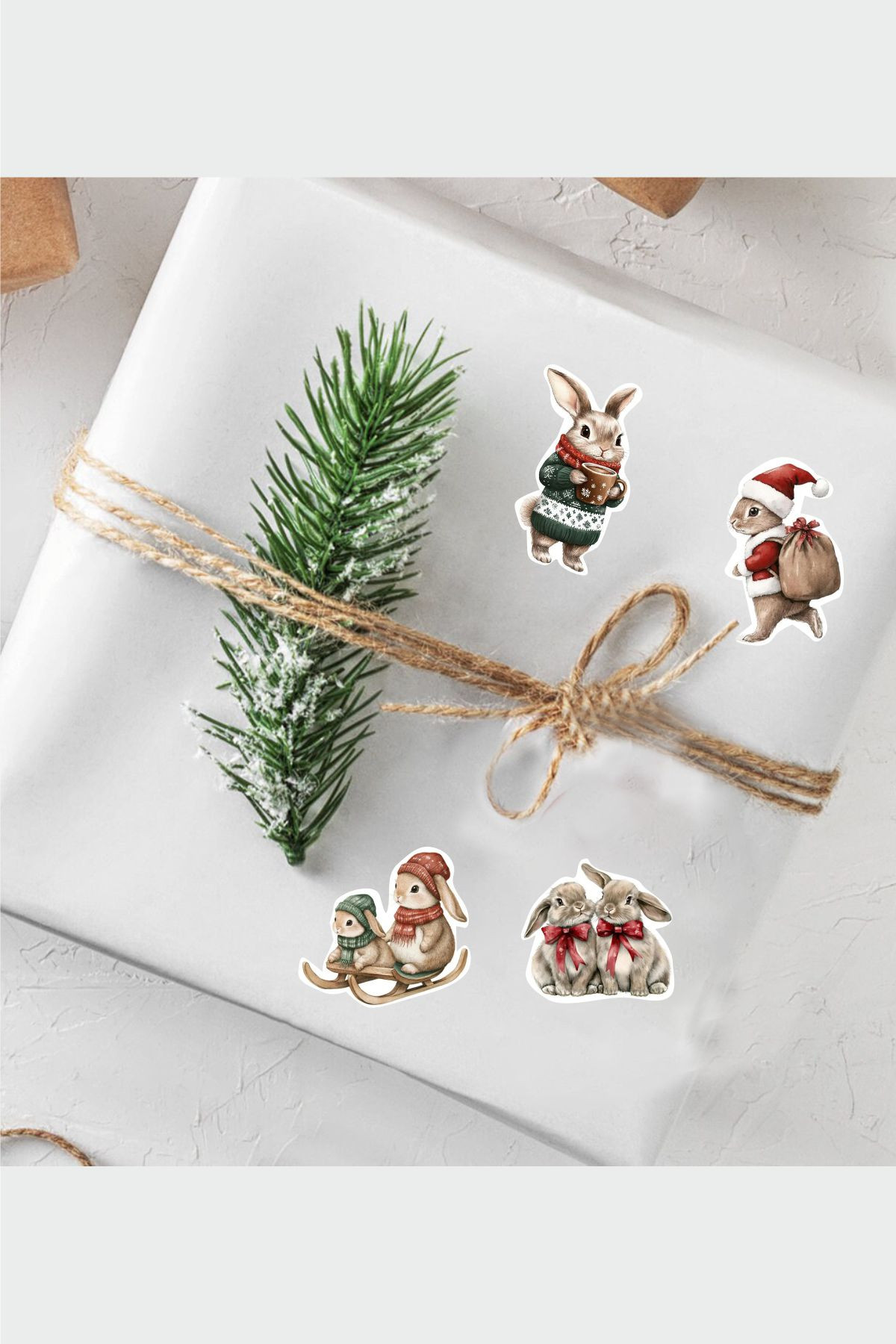 Tavşanlar Yılbaşı Temalı 2'li Çıkartma Sticker Seti - Kalem, Laptop Defter Suluk Sticker