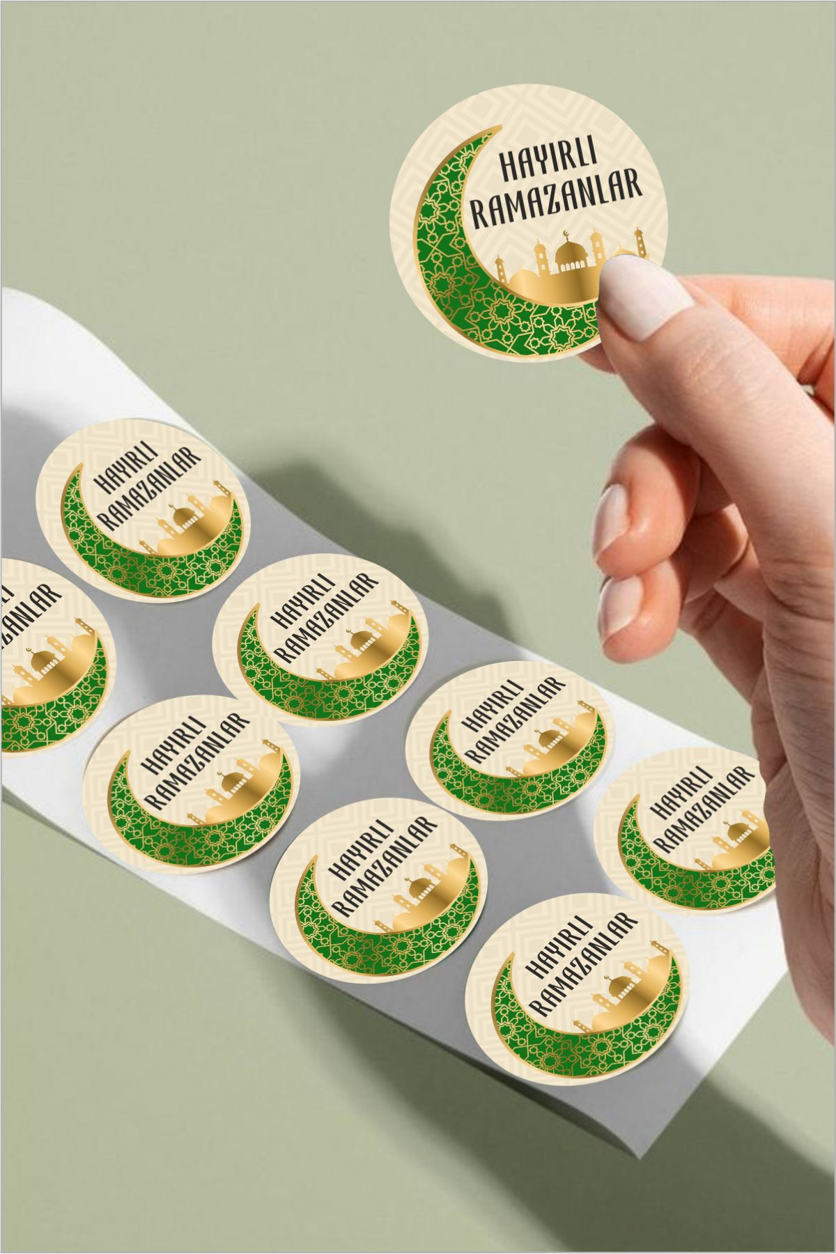 Hayırlı Ramazan Yeşil ve Gold Etiket, Ramazan Süsleme, Hediye, Paketleme Sticker - 24 Adet