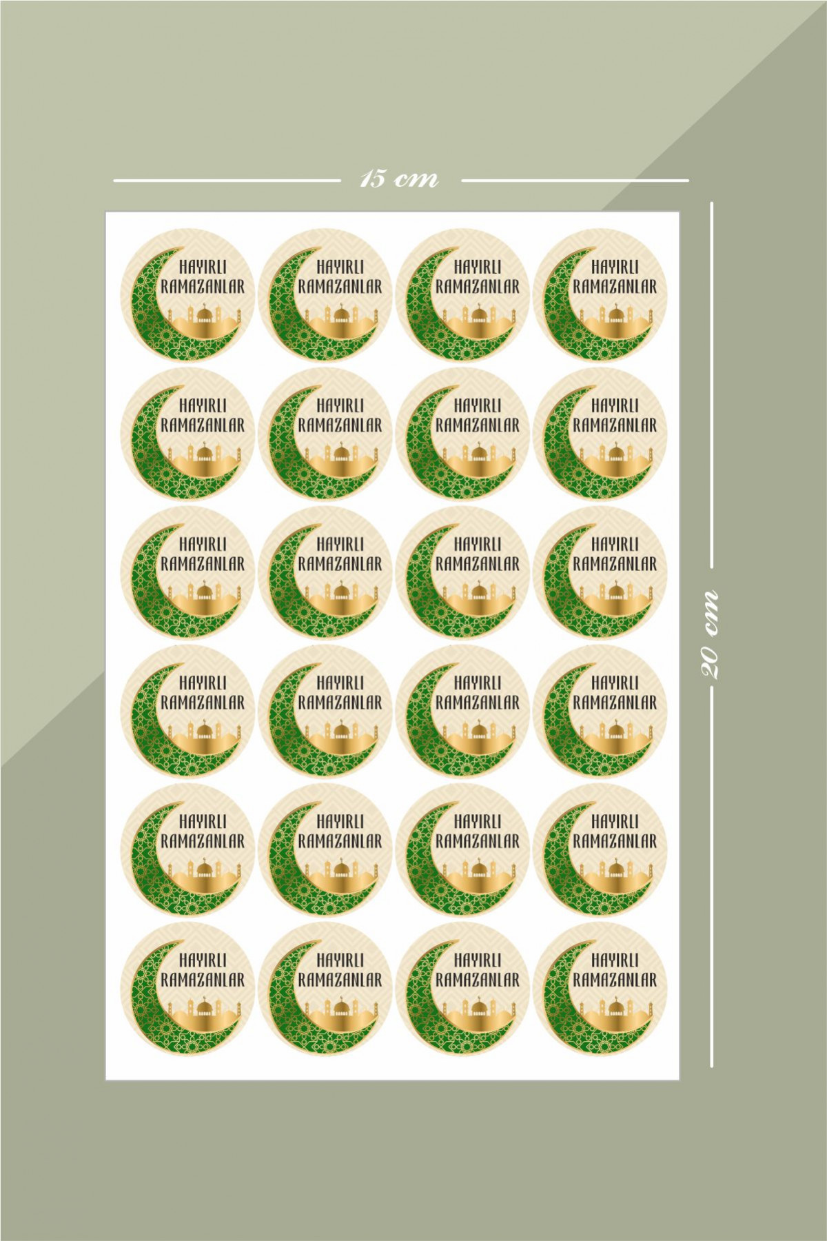 Hayırlı Ramazan Yeşil ve Gold Etiket, Ramazan Süsleme, Hediye, Paketleme Sticker - 24 Adet