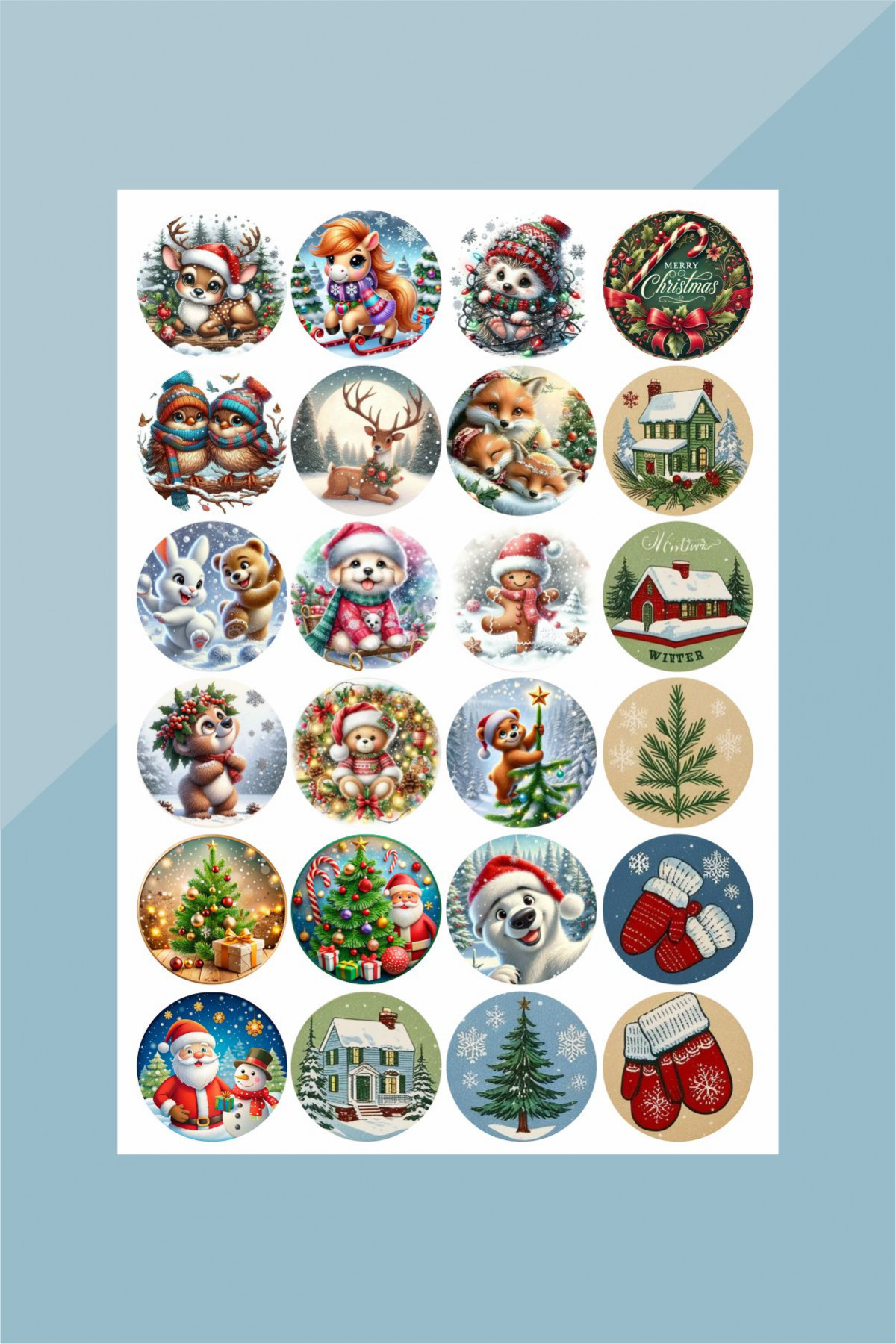 Renkli Yılbaşı Yuvarlak 24'lü Sticker Seti - Kalem, Laptop Defter Suluk Sticker