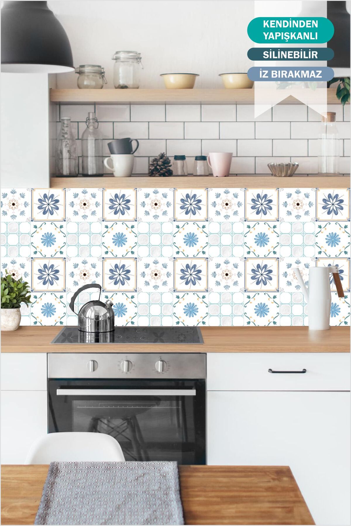 Mavi Çini Desenli Mutfak Tezgah Arası Sticker – Kendinden Yapışkanlı