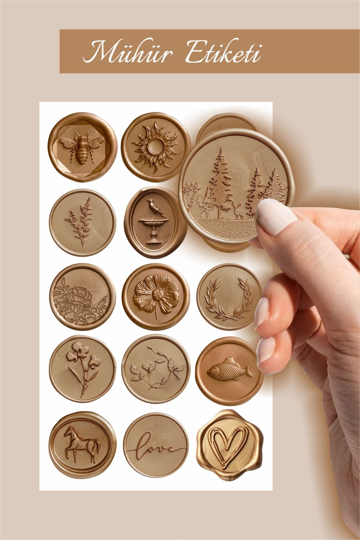 Mühür Bronz Sticker Seti - Laptop, Defter, Mektup, Hediye Sticker
