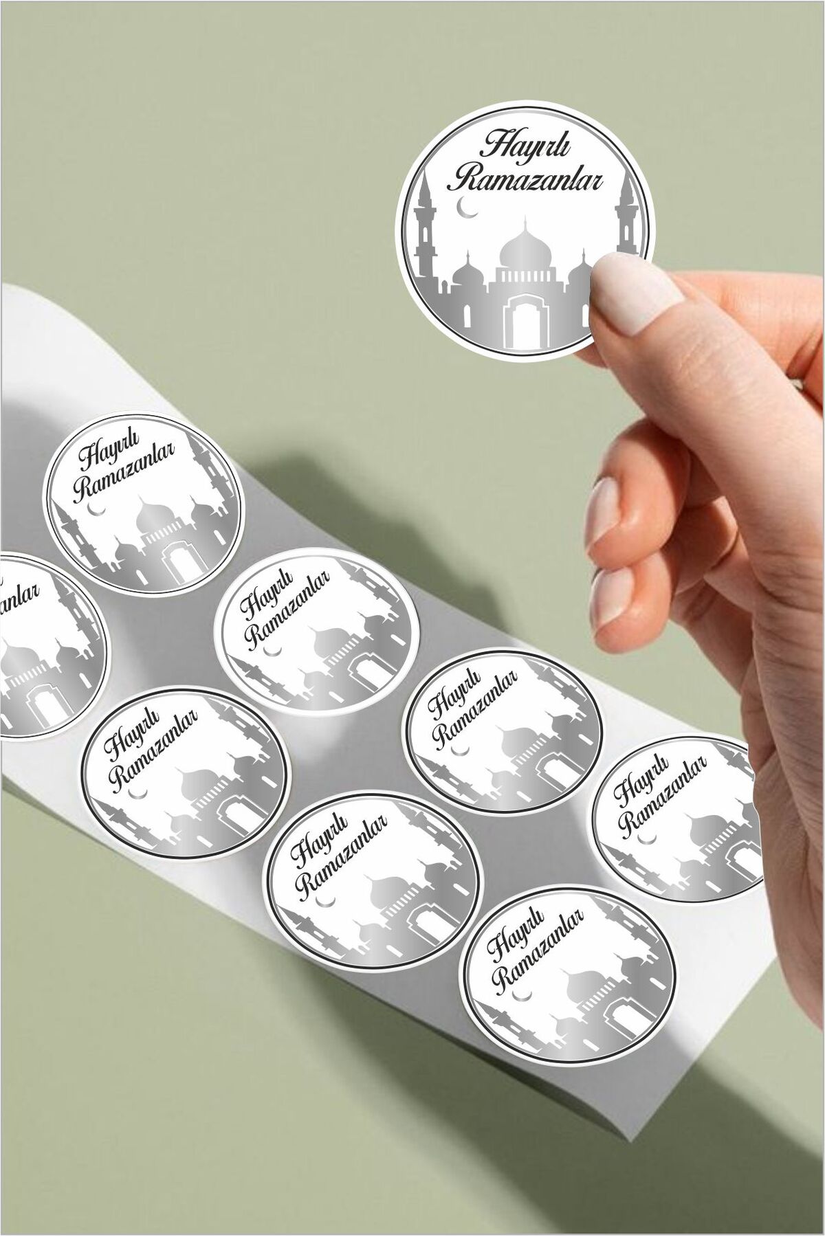 Hayırlı Ramazanlar Gümüş 24 Adet - Ramazan Süsleme, Hediye, Paketleme Sticker