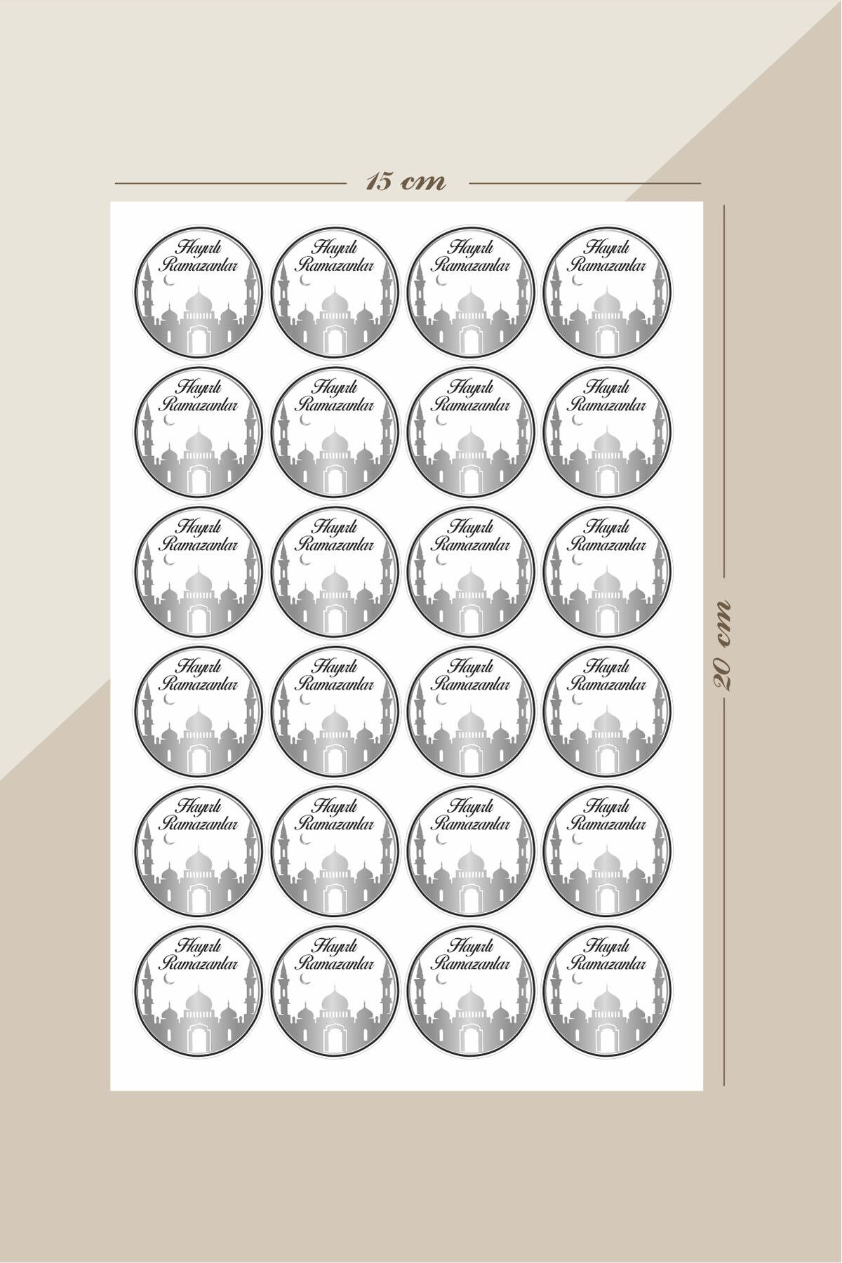 Hayırlı Ramazanlar Gümüş 24 Adet - Ramazan Süsleme, Hediye, Paketleme Sticker