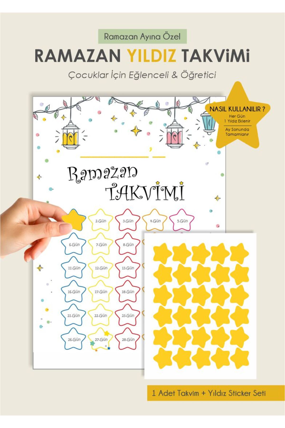 Ramazan Ayına Özel Yıldız Takvimi ve Sticker Seti 20x30 cm