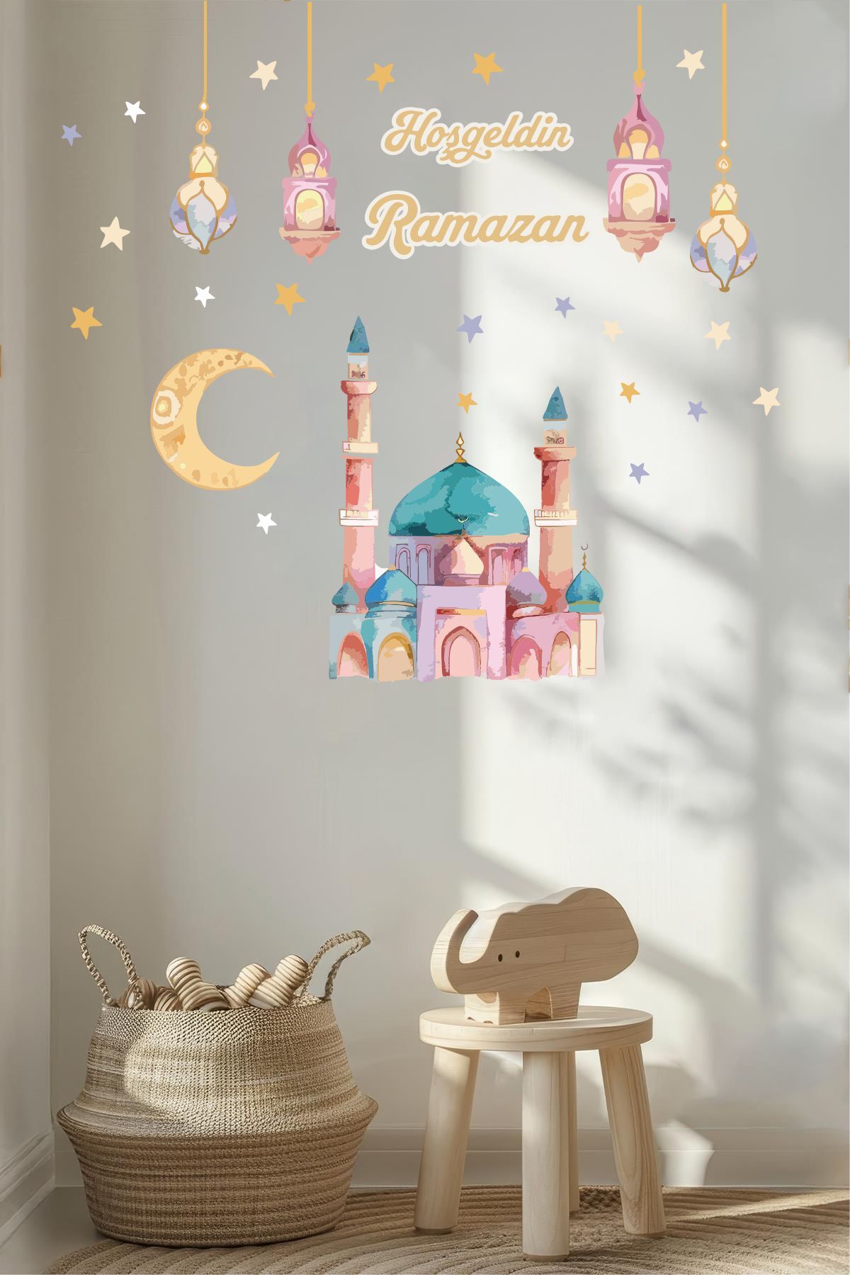 Pastel Ramazan Gecesi Cam ve Duvar Sticker Seti