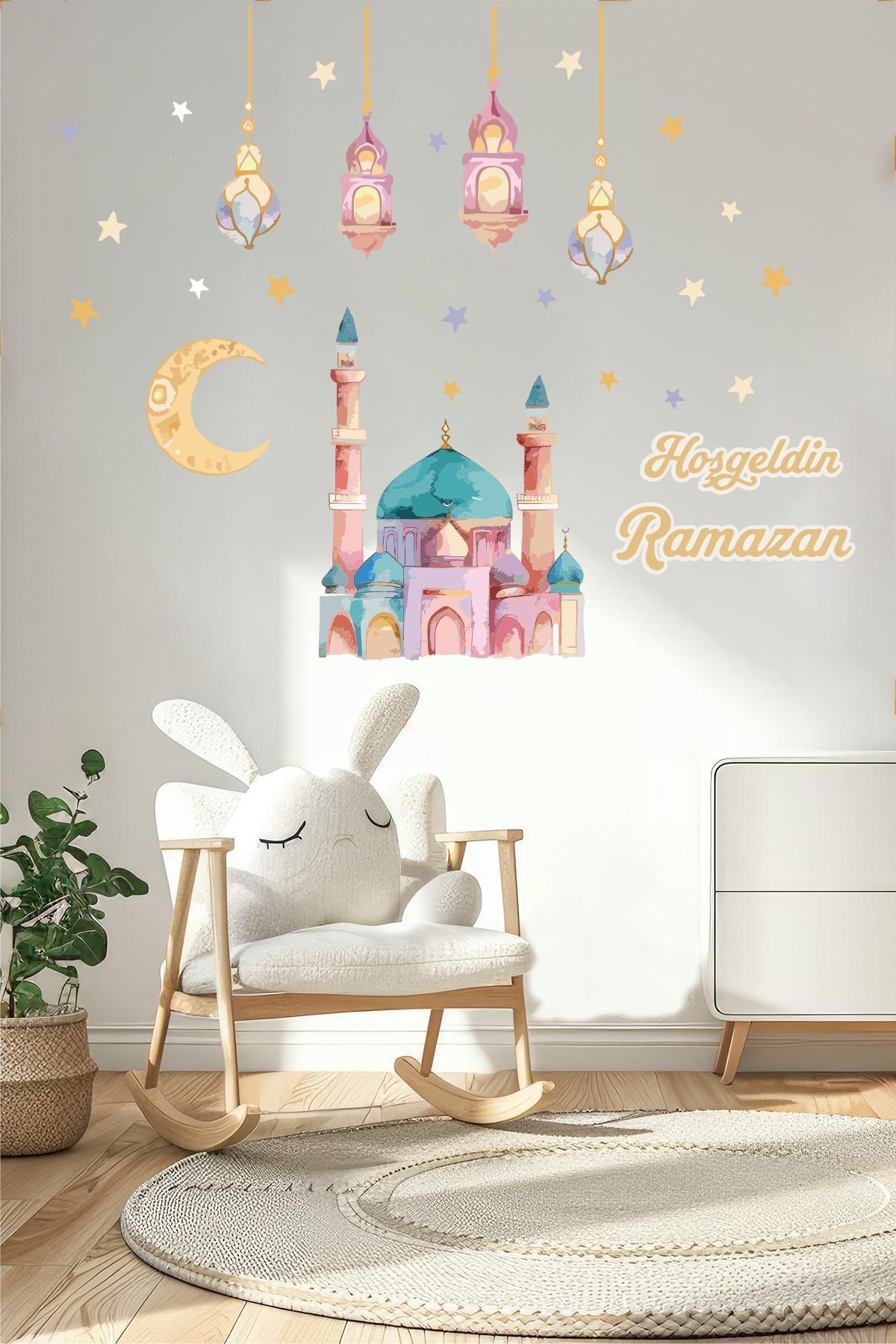 Pastel Ramazan Gecesi Cam ve Duvar Sticker Seti