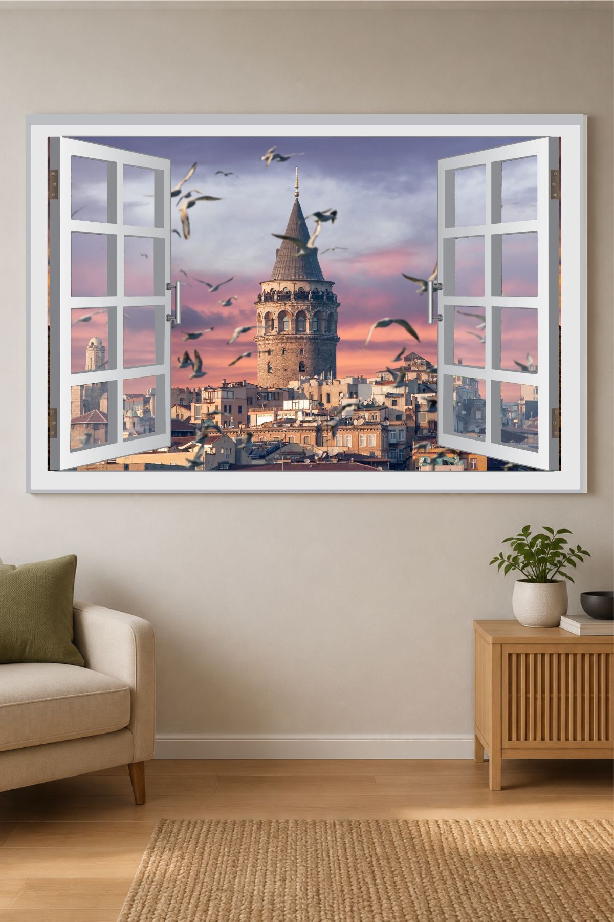 3 Boyutlu Galata Kulesi Manzara Pencere Duvar Sticker