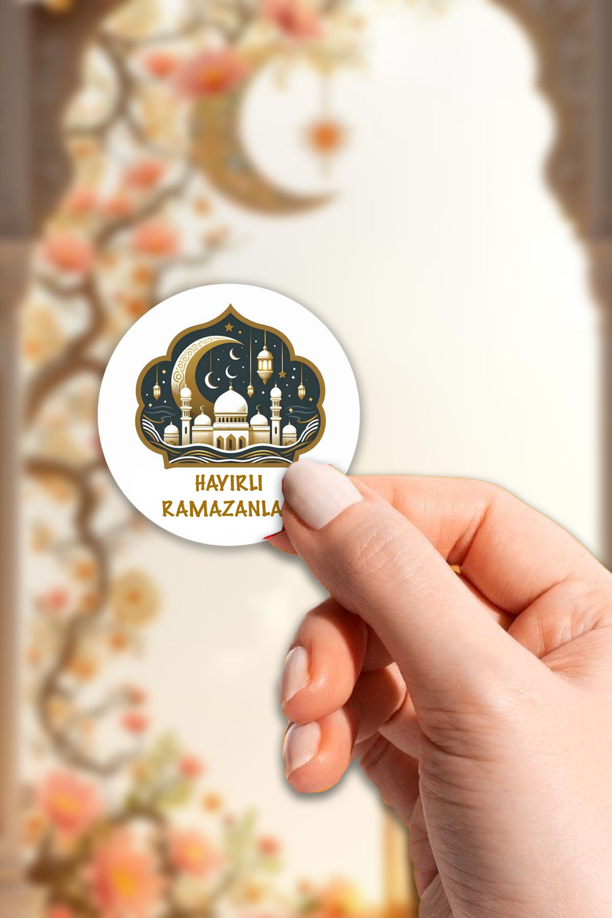 Hayırlı Ramazanlar,Camii Resimli 24 Adet 4x4 cm Etiket, Paketleme Sticker