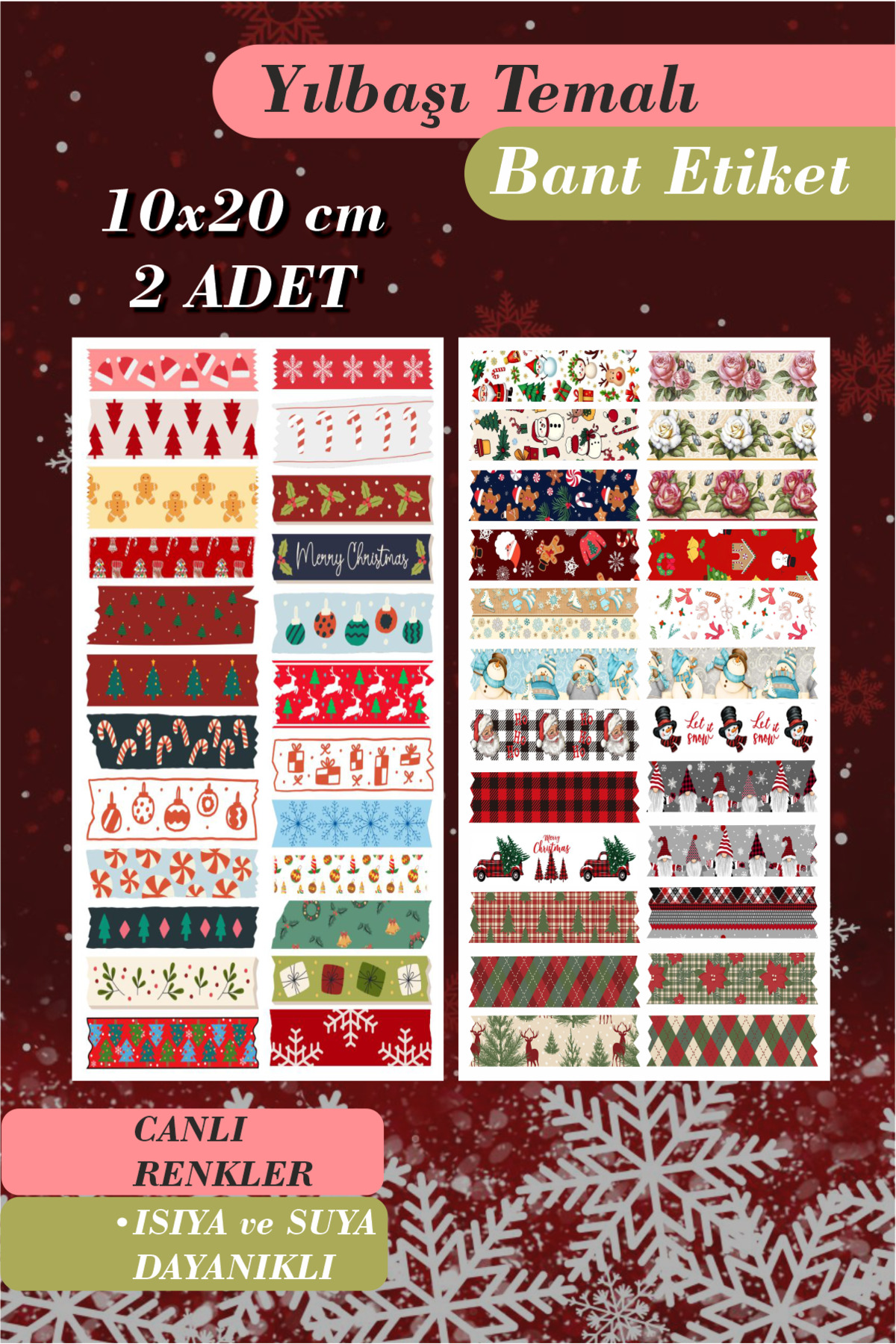 Yılbaşı Bant Etiketi 2 Sayfa Sticker Seti - Mektup, Hediye, Defter,Yılbaşı Sticker