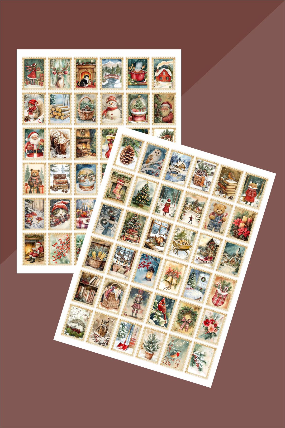 Yılbaşı Pul 72'li Sticker Seti - Mektup, Hediye, Defter,Yılbaşı Sticker