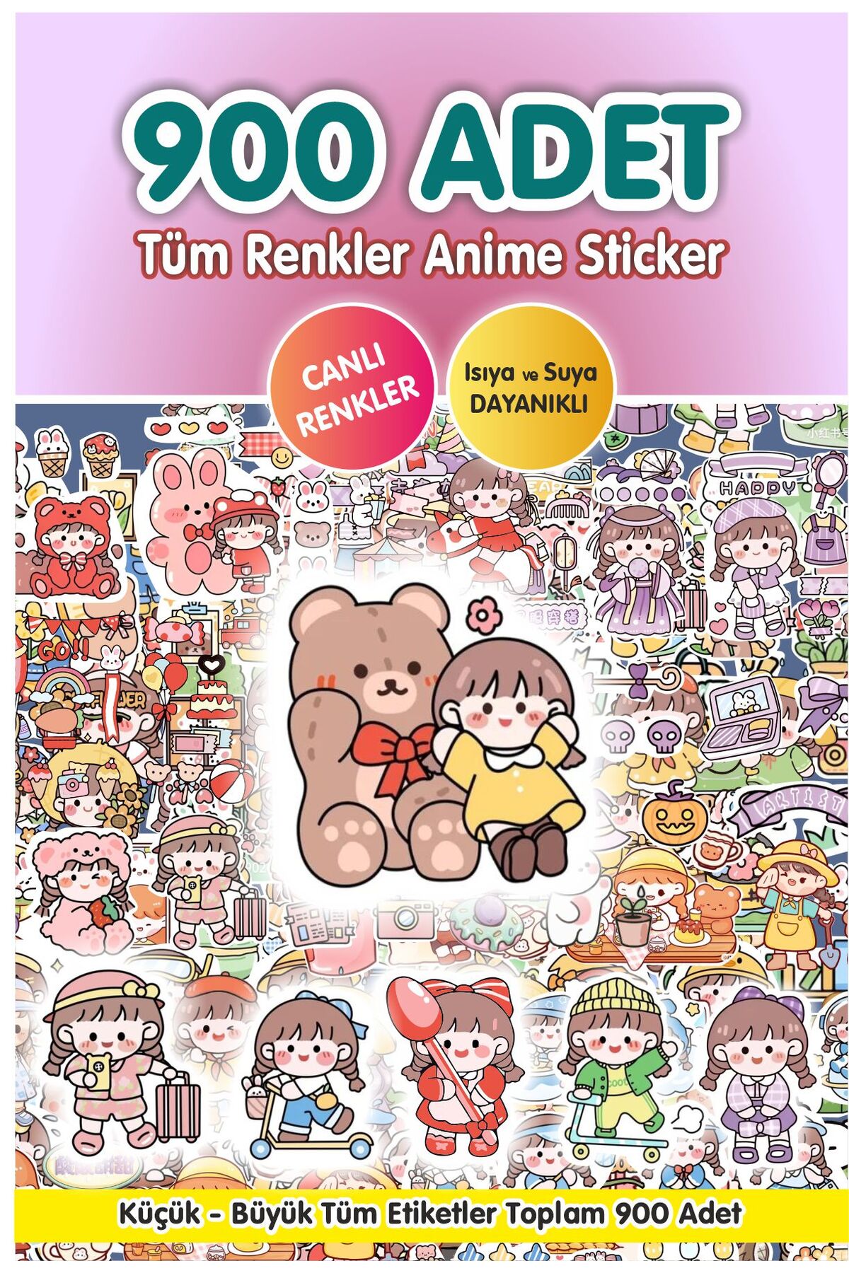 900 Adet Anime Tüm Renkler Çıkartma Sticker Seti - Kalem, Laptop Defter Suluk Sticker