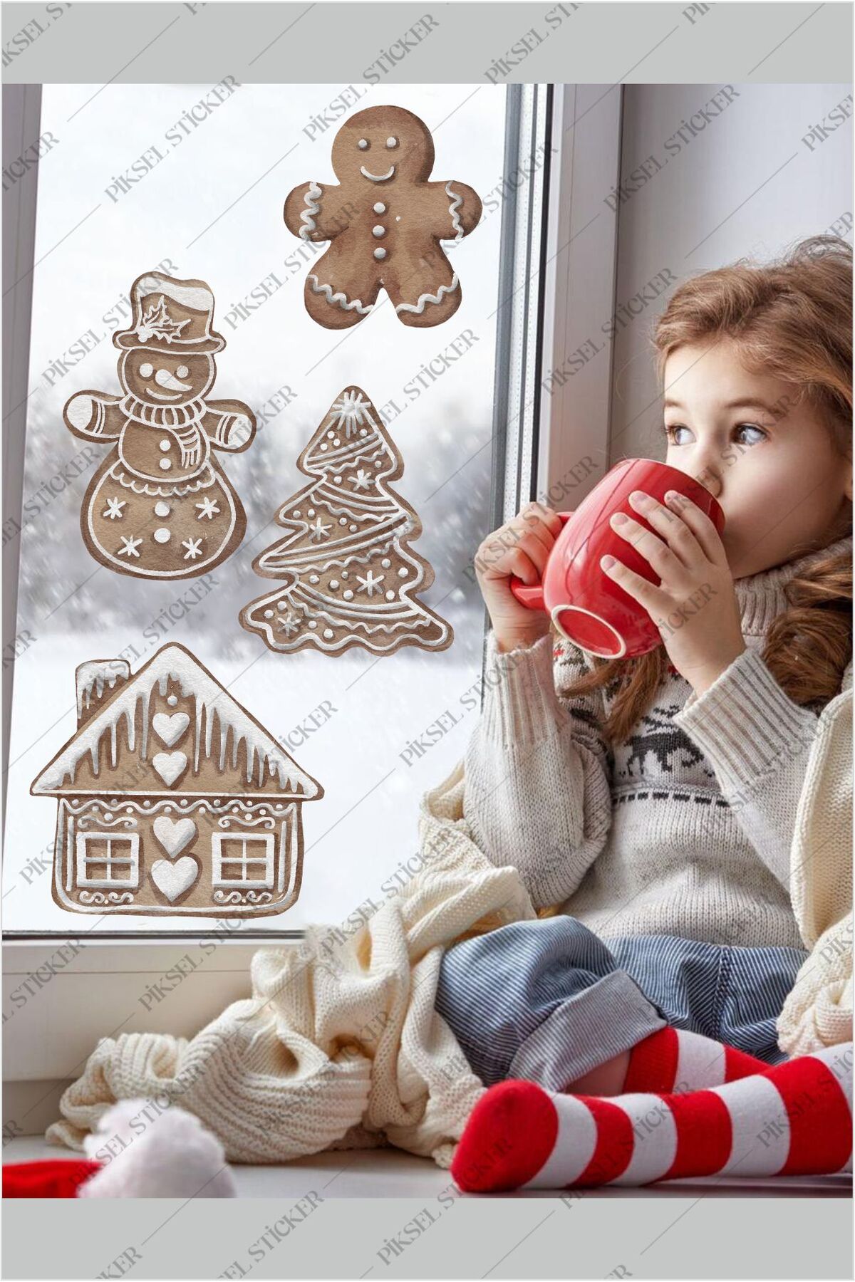 Karlı Kurabiye Noel Sticker Paketi Yılbaşı Seti Cam Duvar Sticker