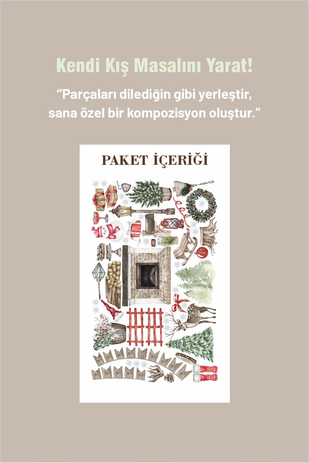 Kendin Kur Kış Masalı Etiketi Yılbaşı Seti Cam Duvar Sticker