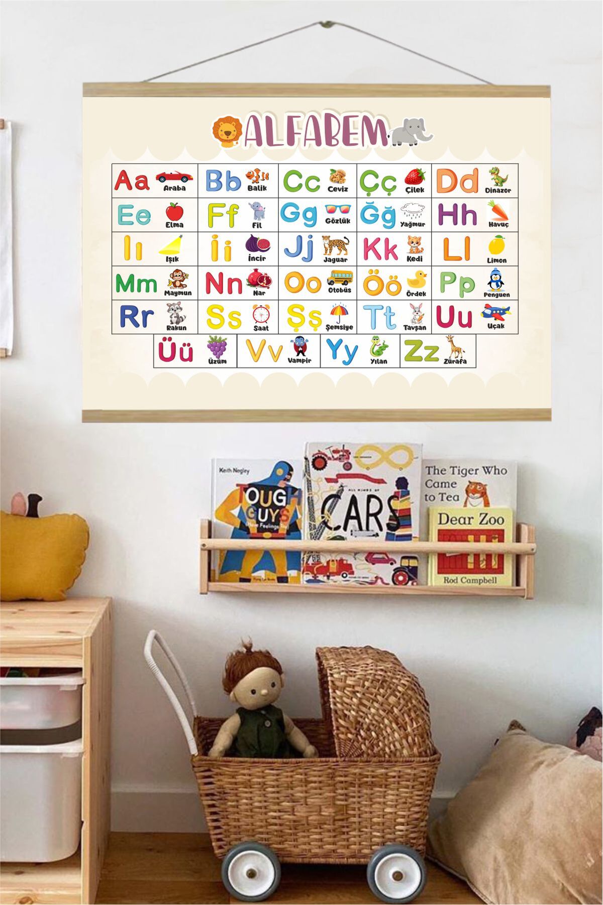 Eğitici Renkli Alfabe Askılı Kanvas Poster - Bebek Çocuk Odası