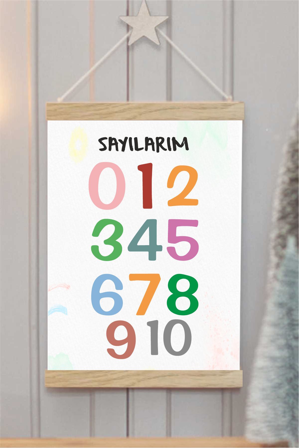 Sayılarım Askılı Kanvas Poster - Bebek Çocuk Odası Resim Poster 30x40 cm