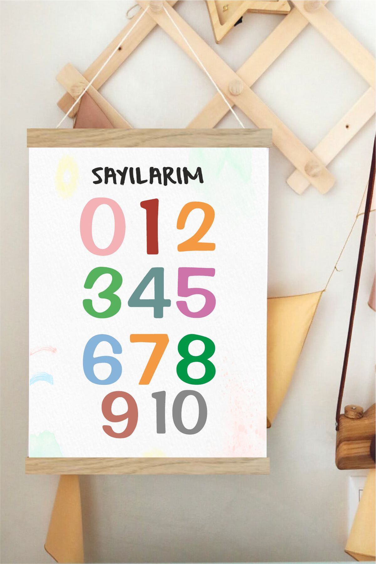 Sayılarım Askılı Kanvas Poster - Bebek Çocuk Odası Resim Poster 30x40 cm