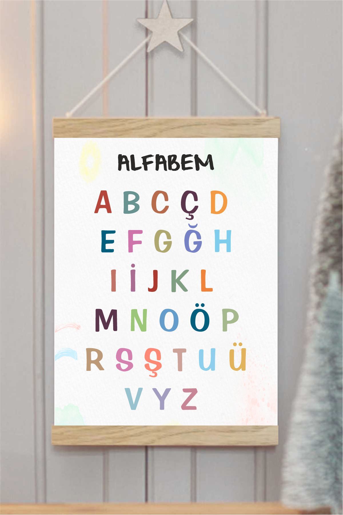 Alfabem Askılı Kanvas Poster - Bebek Çocuk Odası Resim Poster 30x40 cm