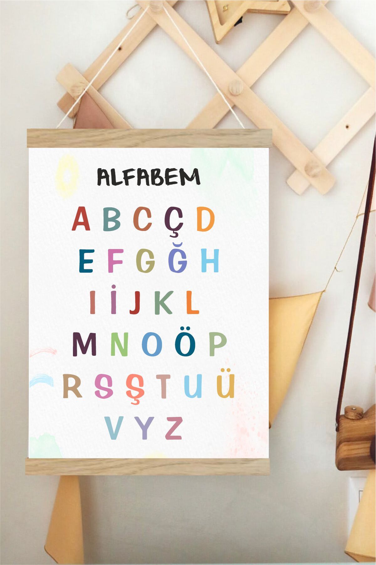Alfabem Askılı Kanvas Poster - Bebek Çocuk Odası Resim Poster 30x40 cm