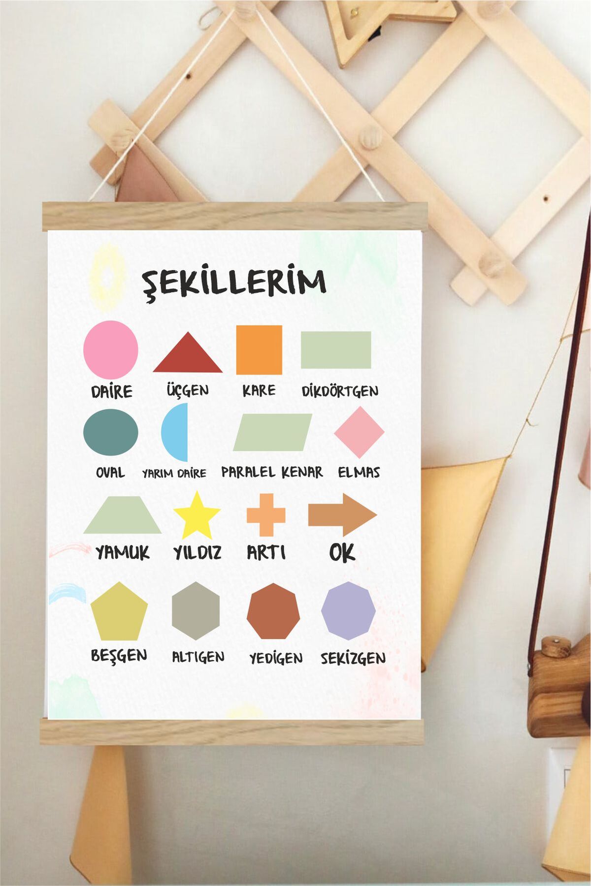 Şekillerim Askılı Kanvas Poster - Bebek Çocuk Odası Resim Poster 30x40 cm