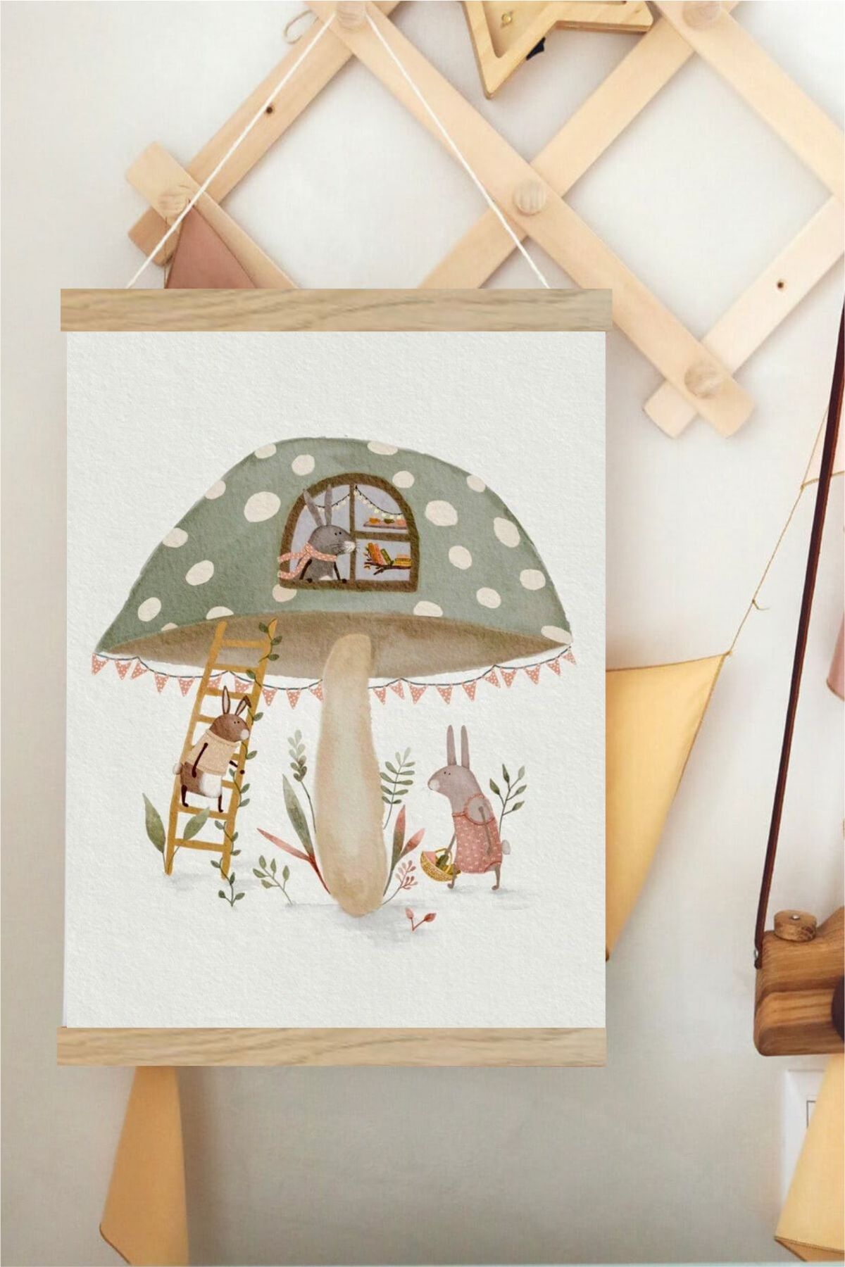 Mushroom Family Askılı Kanvas Poster - Bebek Çocuk Odası Resim Poster 30x40 cm