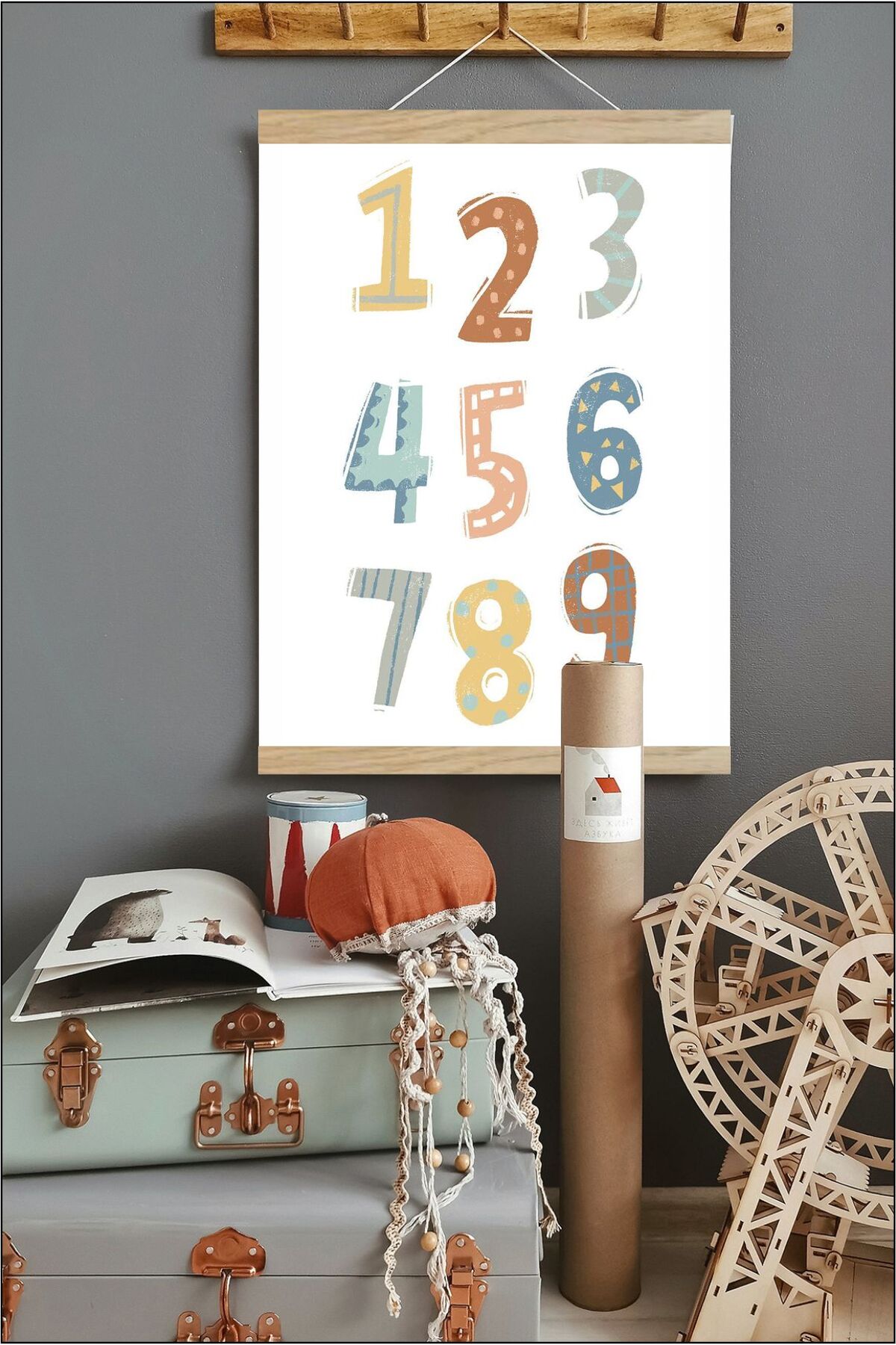Sayılar Askılı Kanvas Poster - Bebek Çocuk Odası Resim Poster 30x40 cm