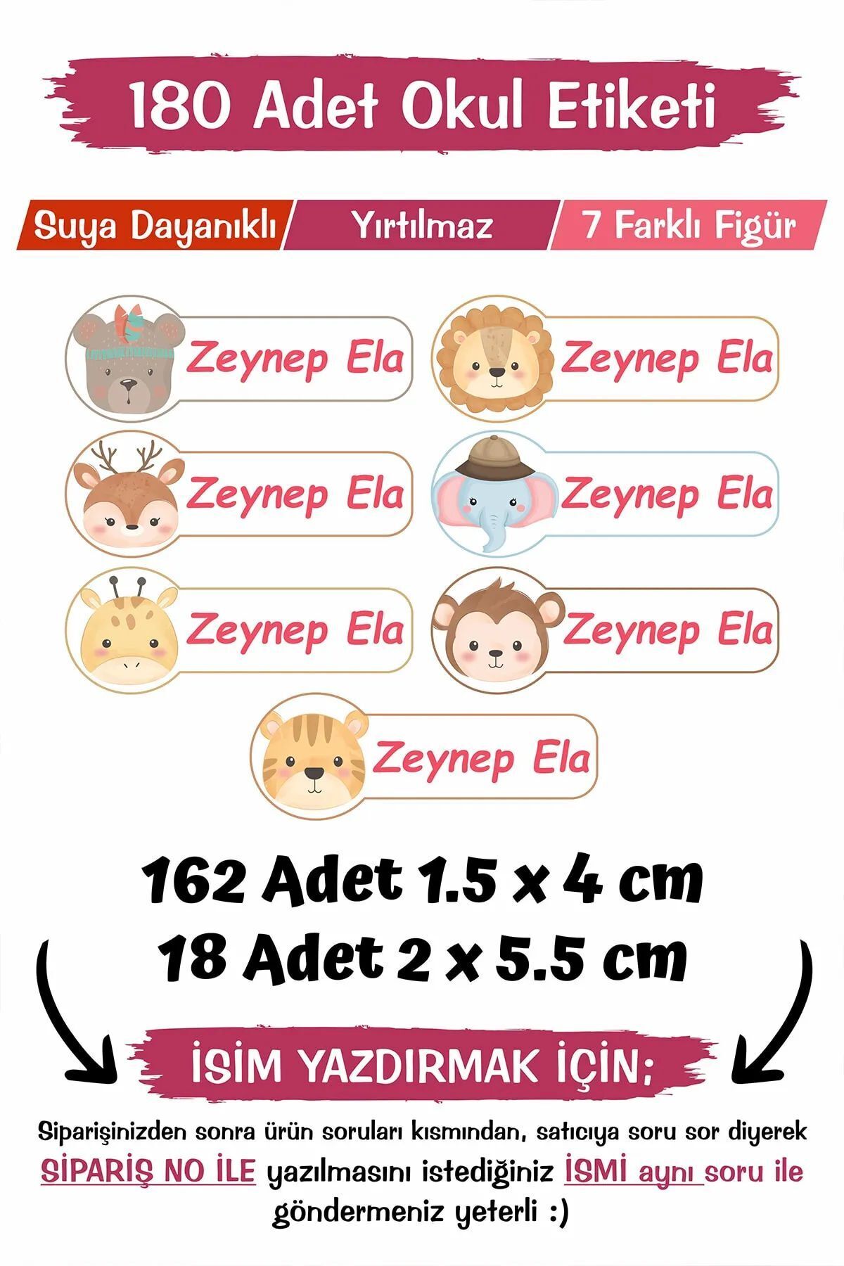 Okul Etiketi Kalem Defter Özel Isim Yazılabilen Etiket 190 Adet - Safari Temalı