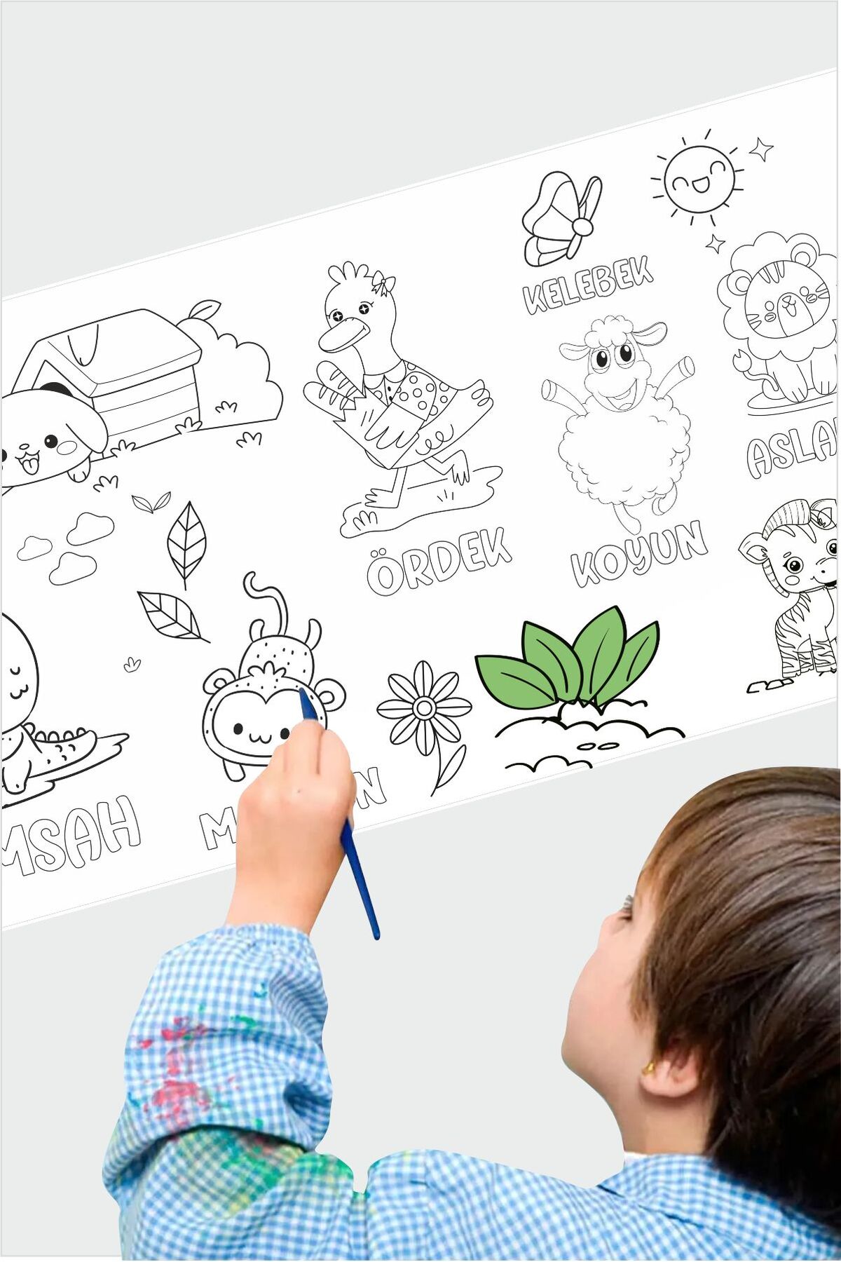 Pixroll Hayvanlar Temalı Dev Rulo Boyama Kağıdı– 2 m × 30 cm | Çocuklar İçin Sanat & Etkinlik Kağıdı