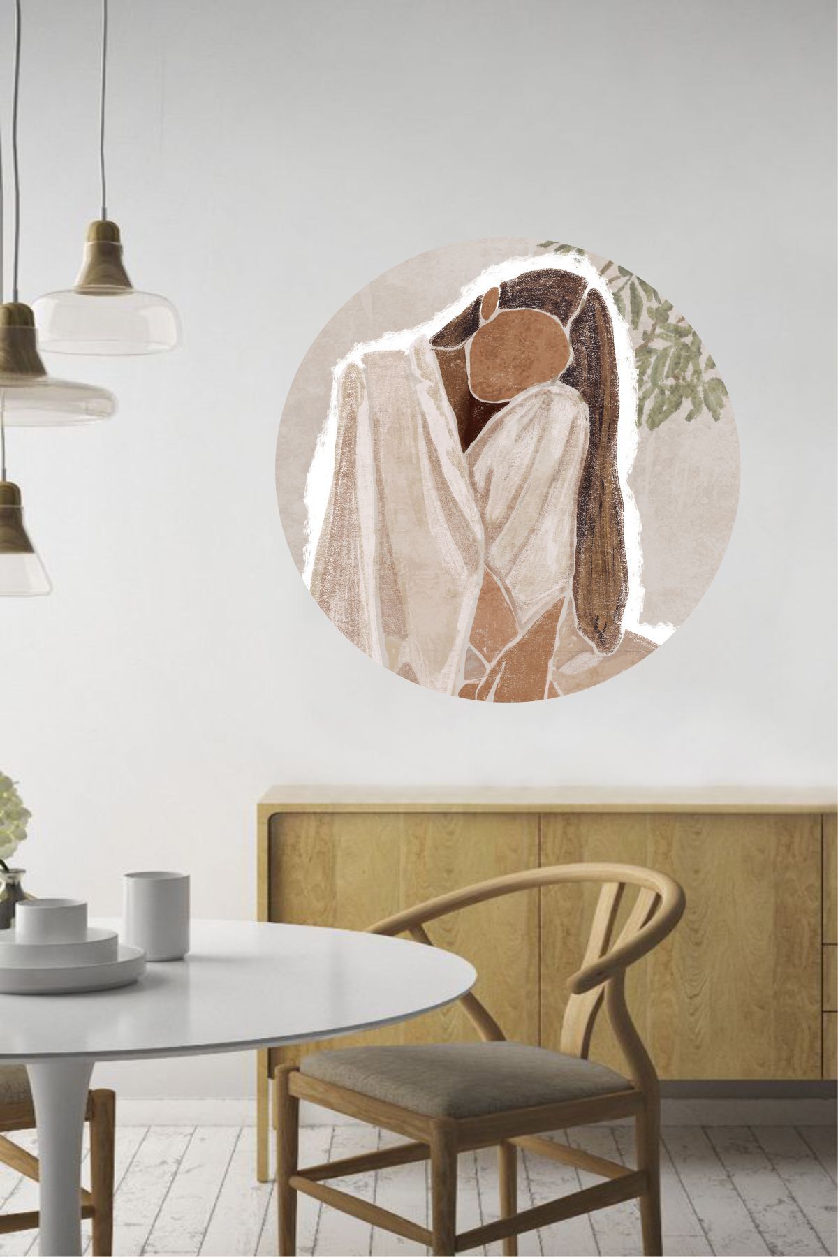 Boho Woman Tam Daire Duvar Sticker- Bohem Koleksiyon
