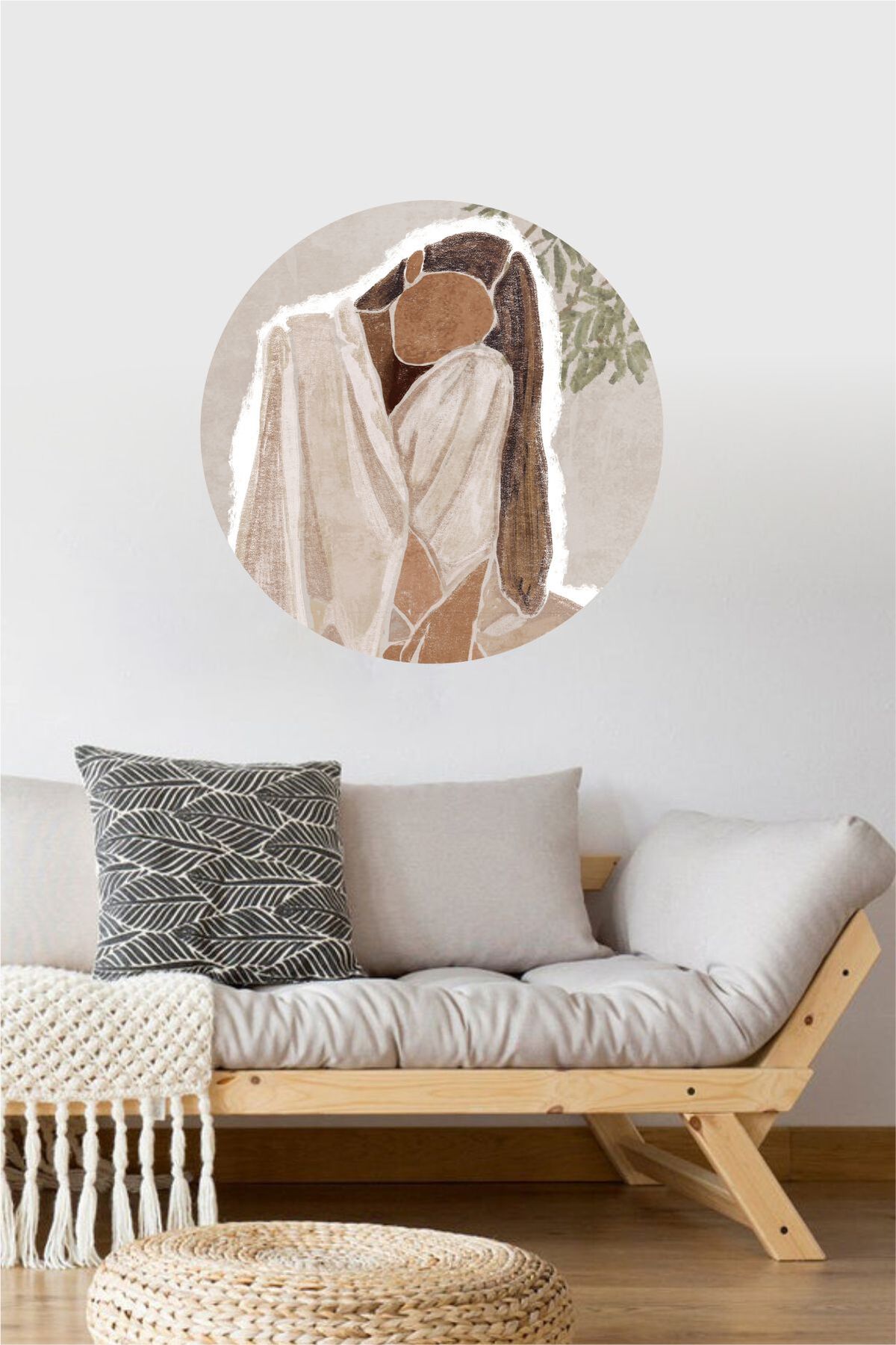 Boho Woman Tam Daire Duvar Sticker- Bohem Koleksiyon