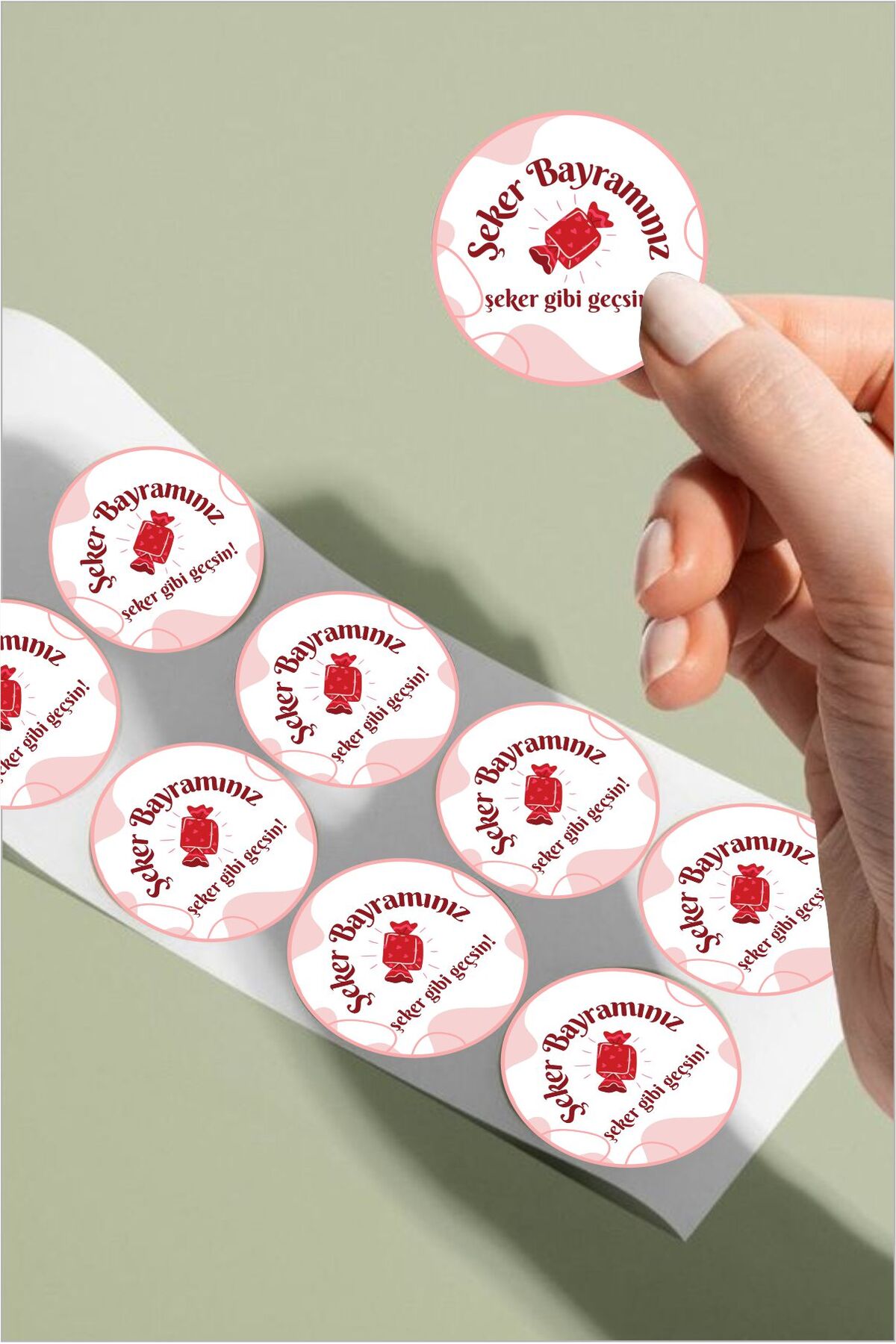 Şeker Tadında Bayram Etiketi 24 Adet Süsleme, Hediye, Paketleme Sticker - A5