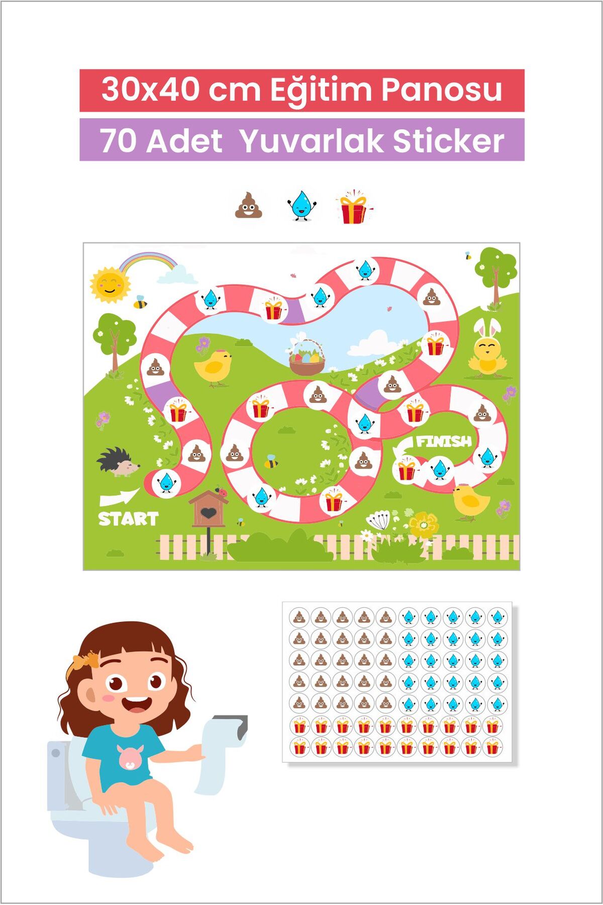 Doğa Temalı Eğlenceli ve Eğitici Tuvalet Eğitimi Sticker Panosu 30x40 cm