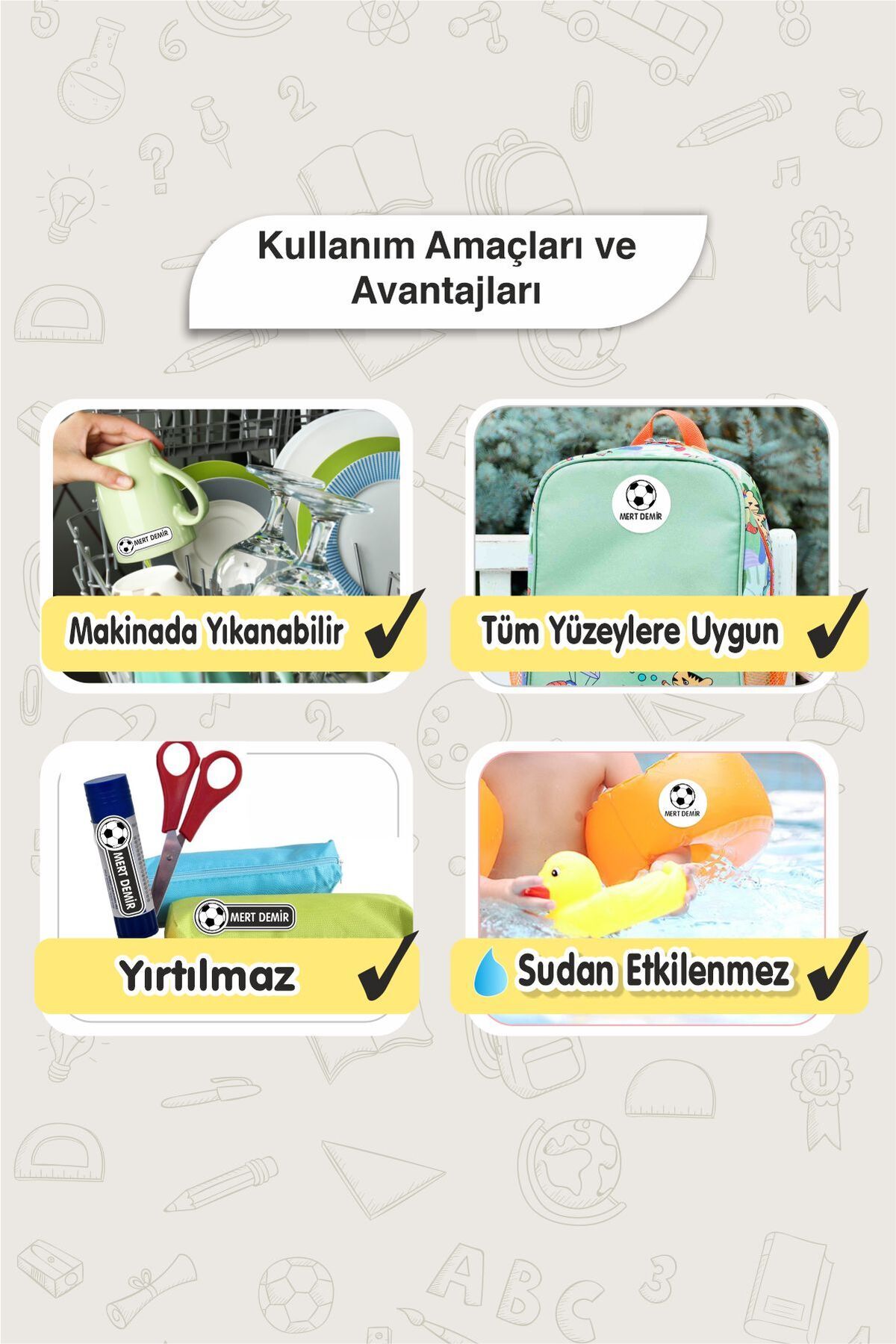 Okul Etiketi Kalem Defter isimli Etiket Isim Yazılabilen Siyah Beyaz Futbol - 180 Adet Özel Yeni Tasarım