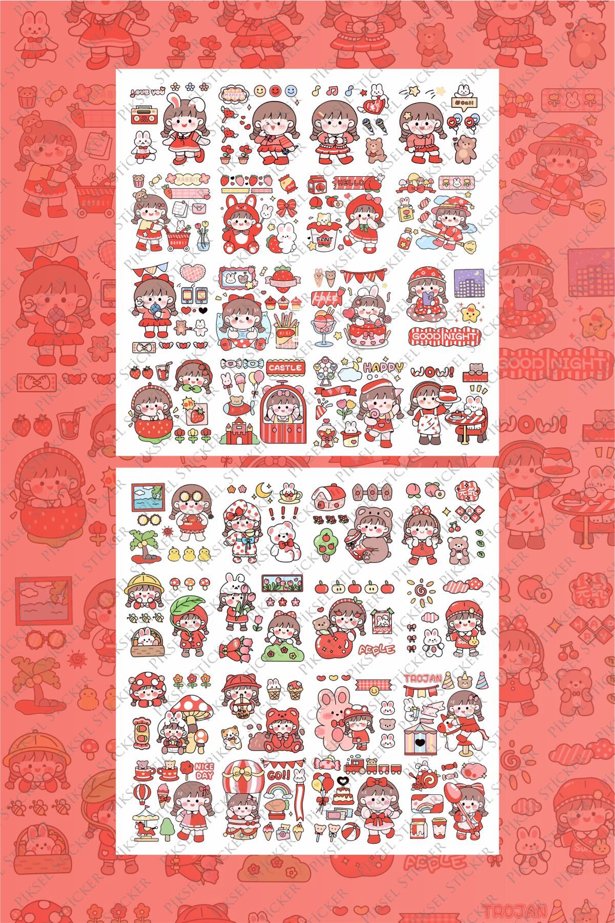 Kırmızı 170 Adet Anime Çıkartma Sticker Seti - Kalem, Laptop Defter Suluk Sticker