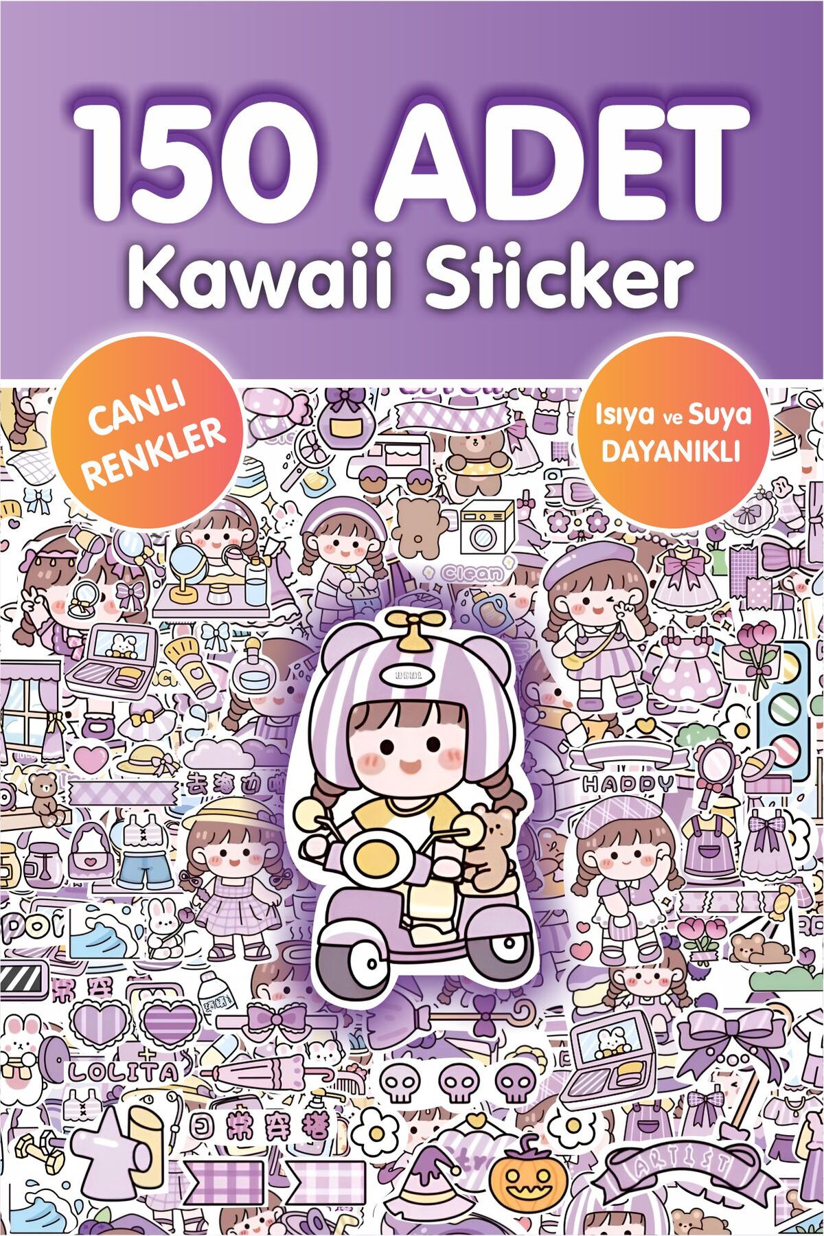 Mor 150 Adet Anime Çıkartma Sticker Seti - Kalem, Laptop Defter Suluk Sticker