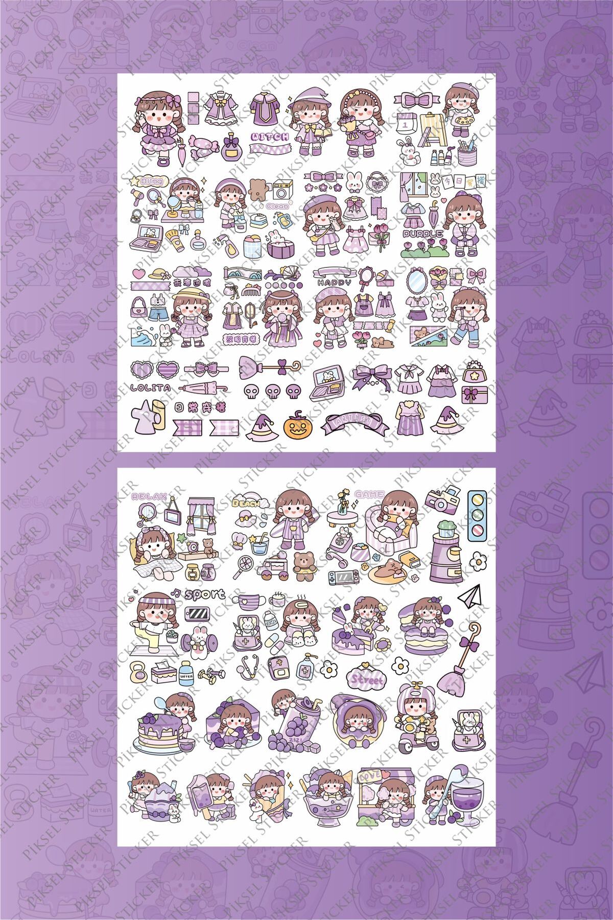 Mor 150 Adet Anime Çıkartma Sticker Seti - Kalem, Laptop Defter Suluk Sticker