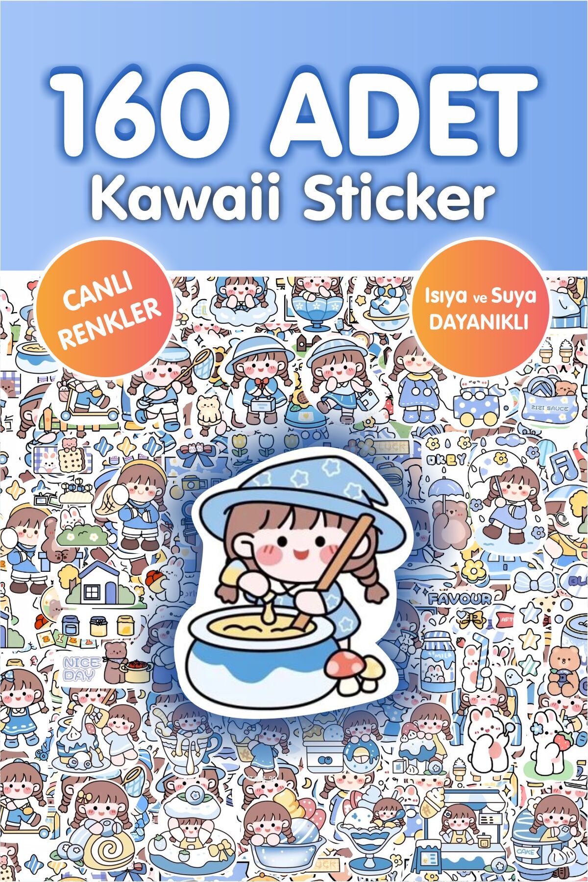 Mavi 160 Adet Anime Çıkartma Sticker Seti - Kalem, Laptop Defter Suluk Sticker