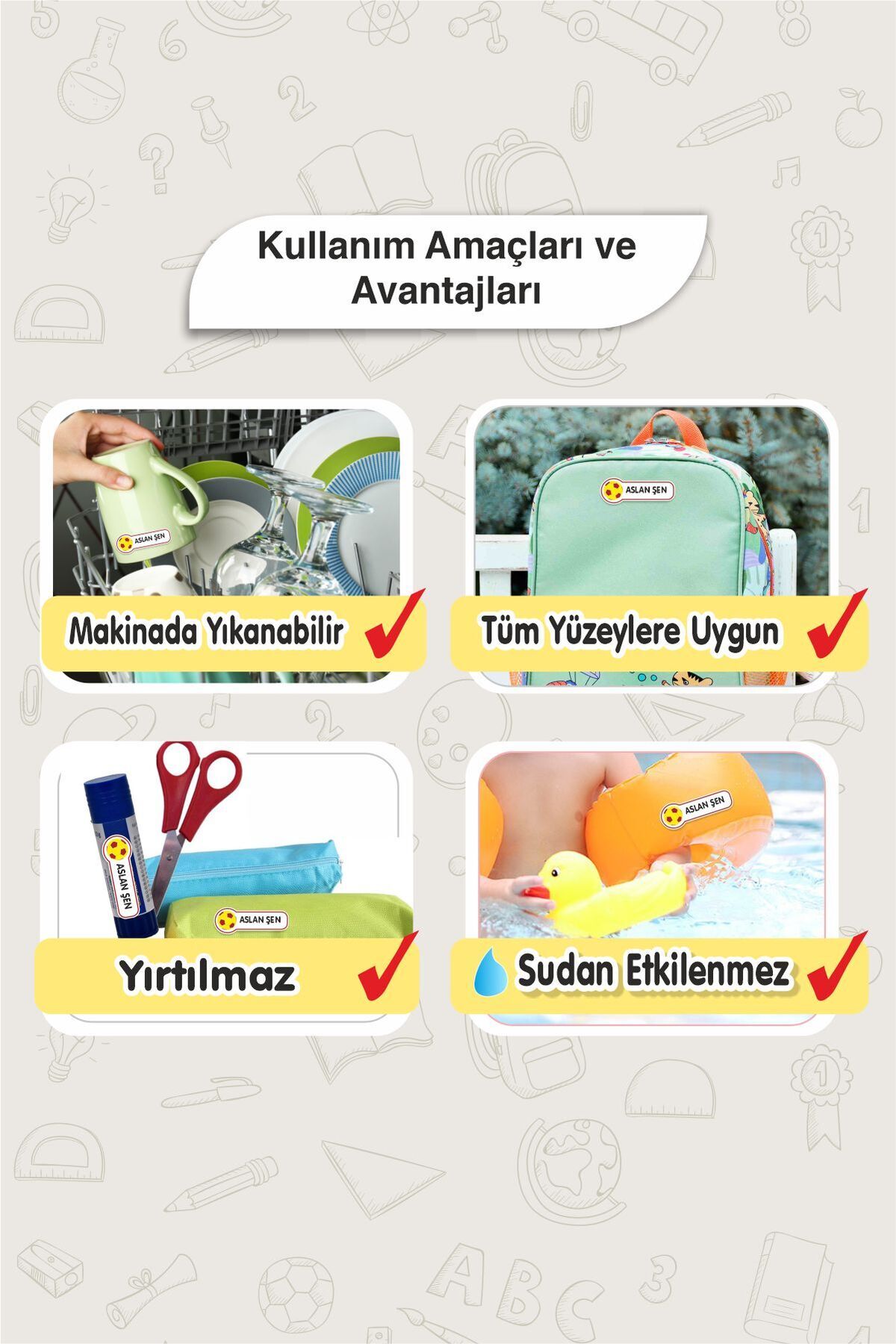 Okul Etiketi Kalem Defter isimli Etiket Isim Yazılabilen Kırmızı Sarı Futbol - 180 Adet Özel Yeni Tasarım
