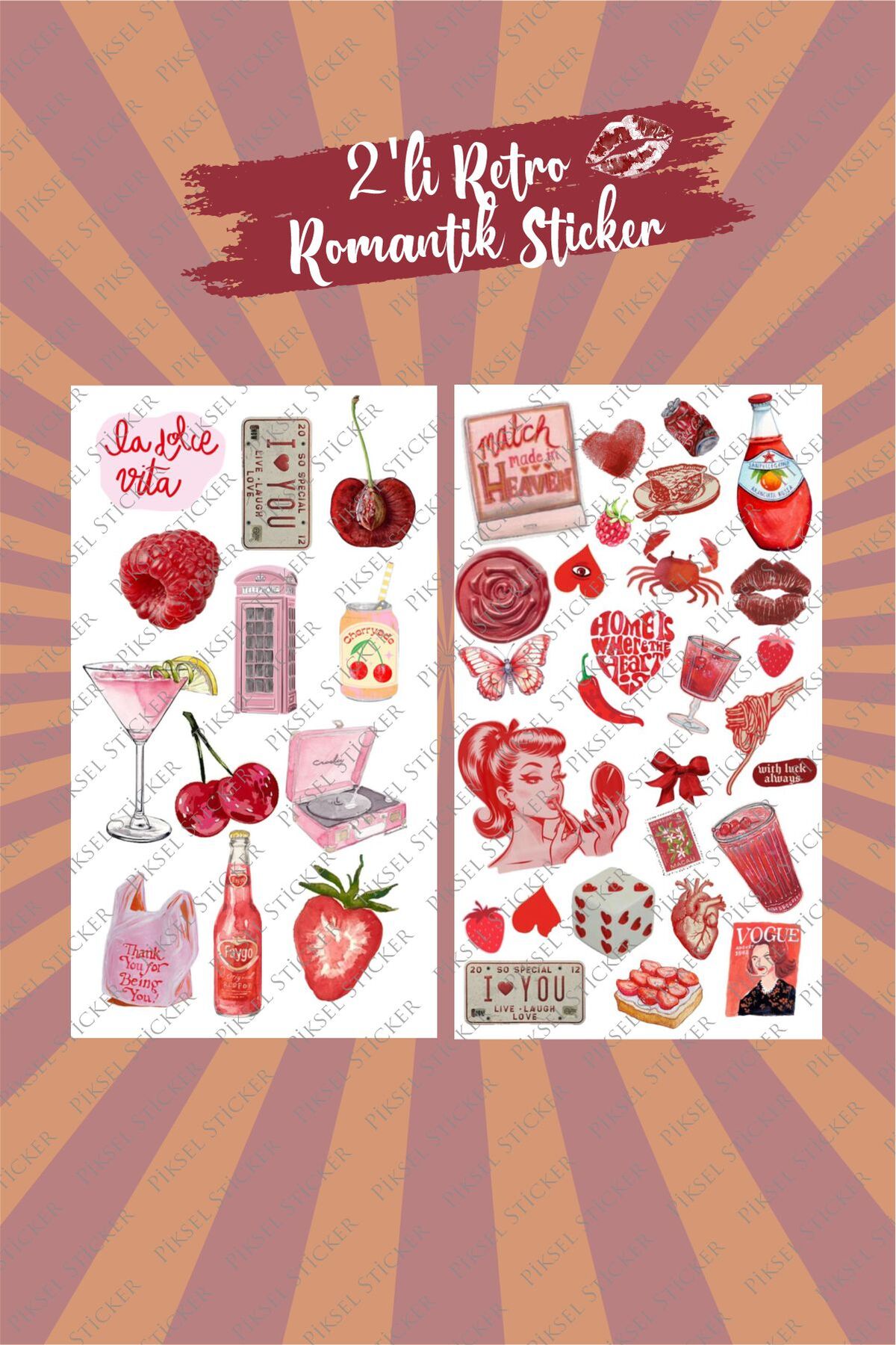 Romantik 2'li Çıkartma Sticker Seti 10x15 cm - Laptop, Defter, Planlayıcı, Ajanda Sticker