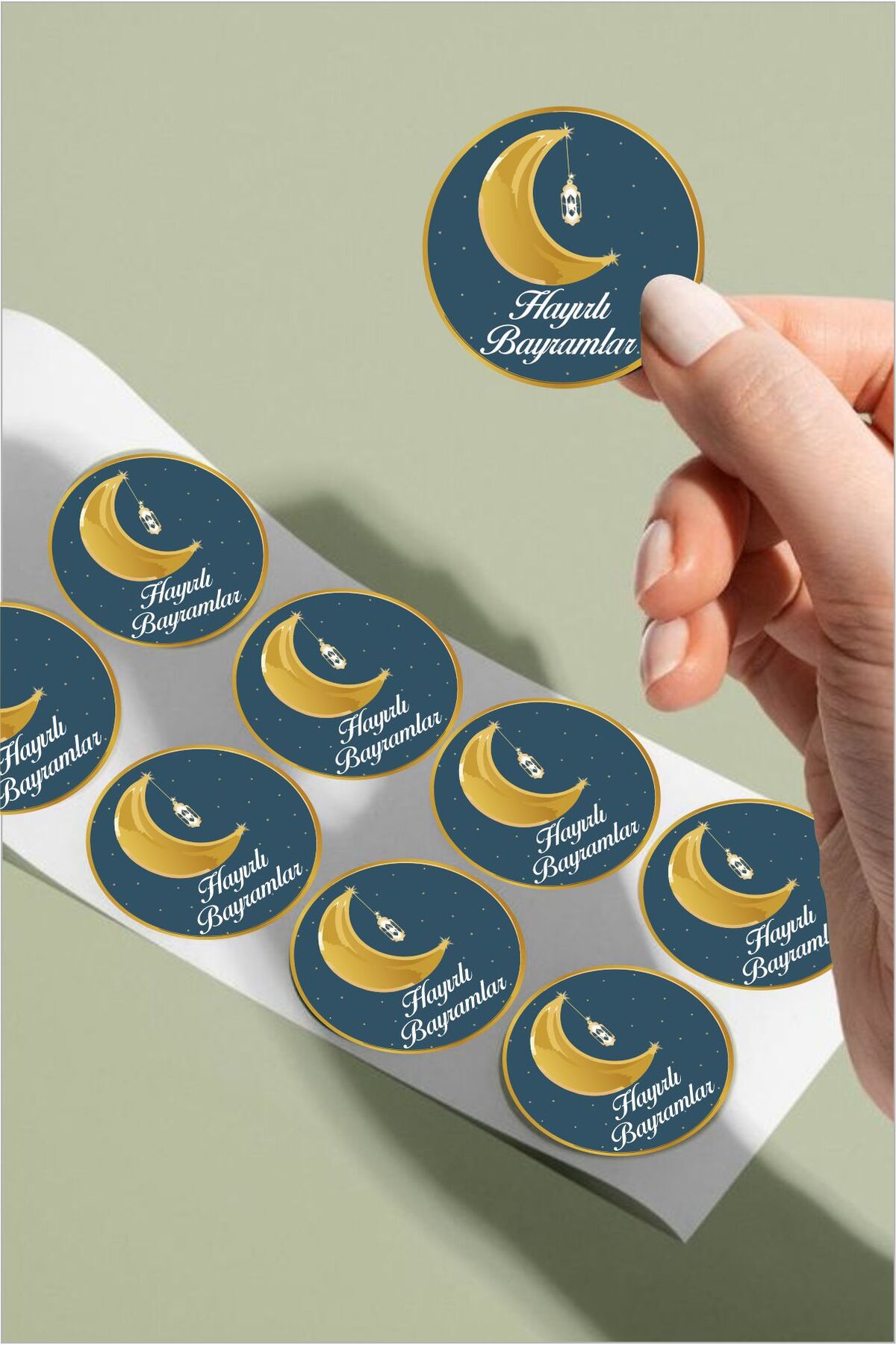 Hayırlı Bayramlar 24 Adet Gold Yeşil Süsleme, Hediye, Paketleme Sticker - A5