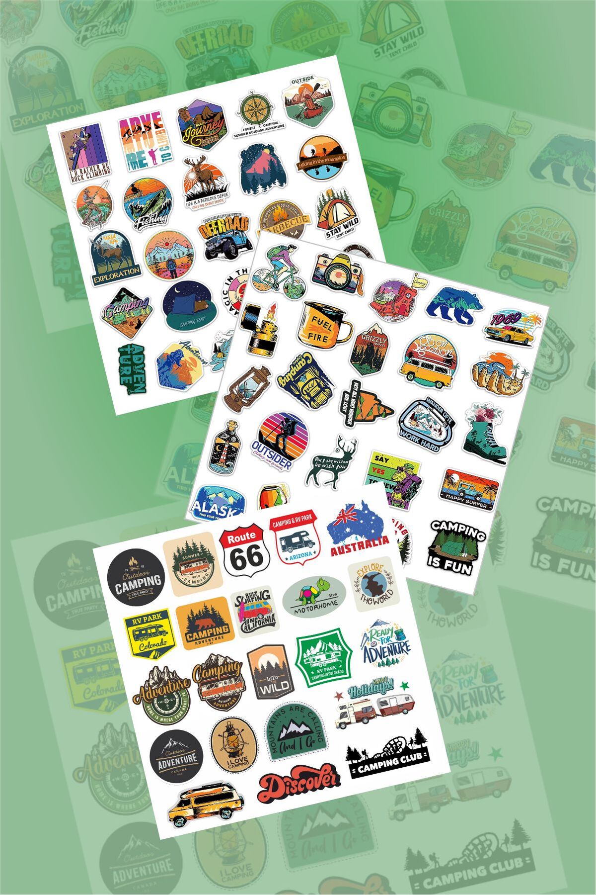 Camping Karavan 72 Adet Çıkartma Sticker Seti - Laptop, Defter,  Sticker, Termos Sticker