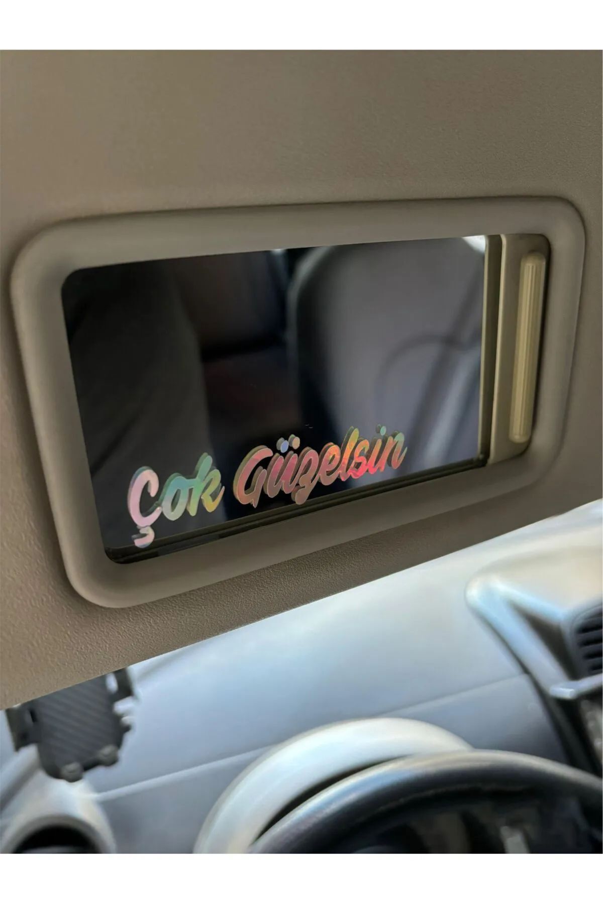Hologram Çok Güzelsin Güneşlik Ayna Yazısı Araba-Motosiklet Cam Etiket Sticker 7,5x2cm