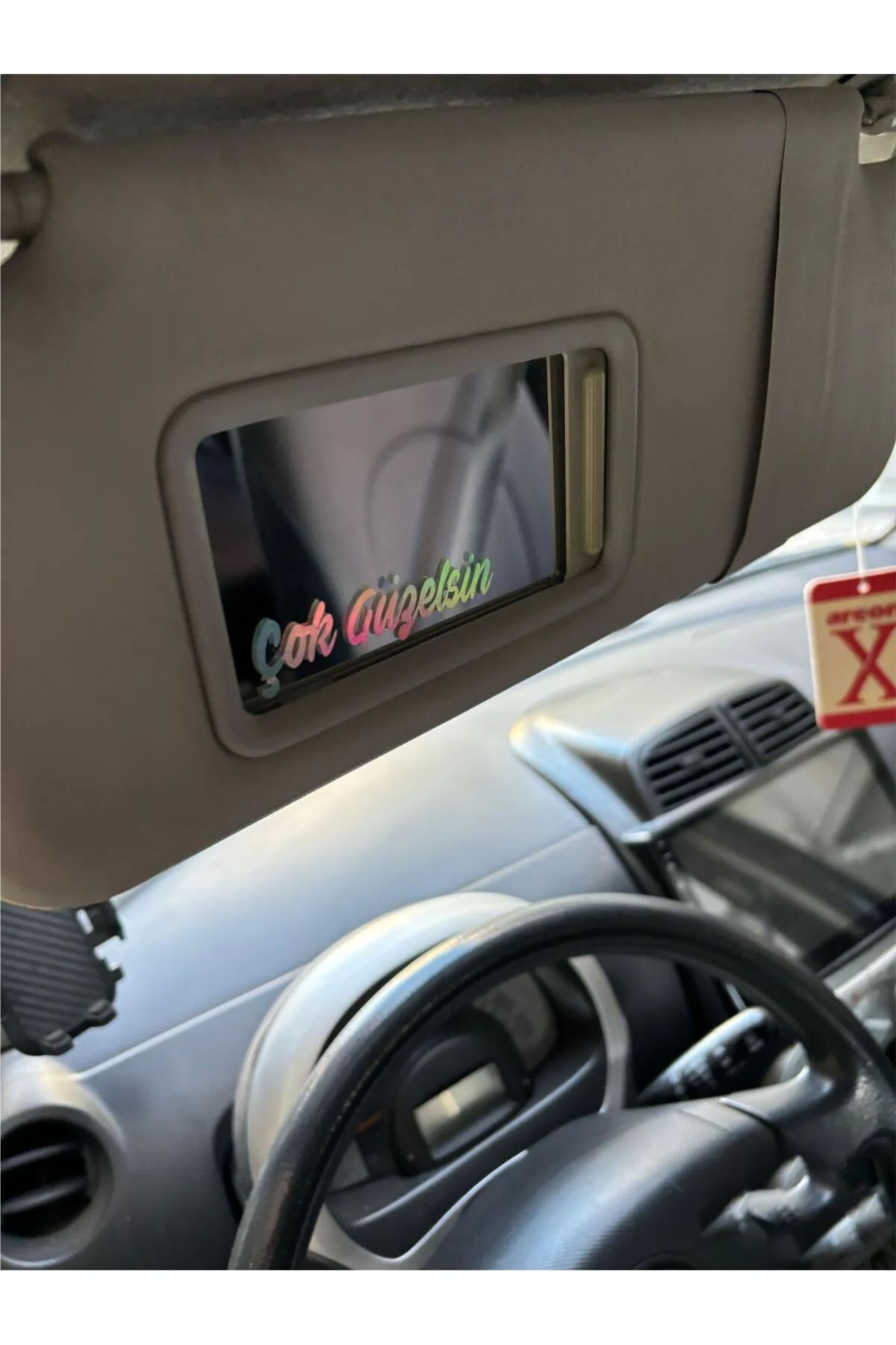 Hologram Çok Güzelsin Güneşlik Ayna Yazısı Araba-Motosiklet Cam Etiket Sticker 7,5x2cm hologram