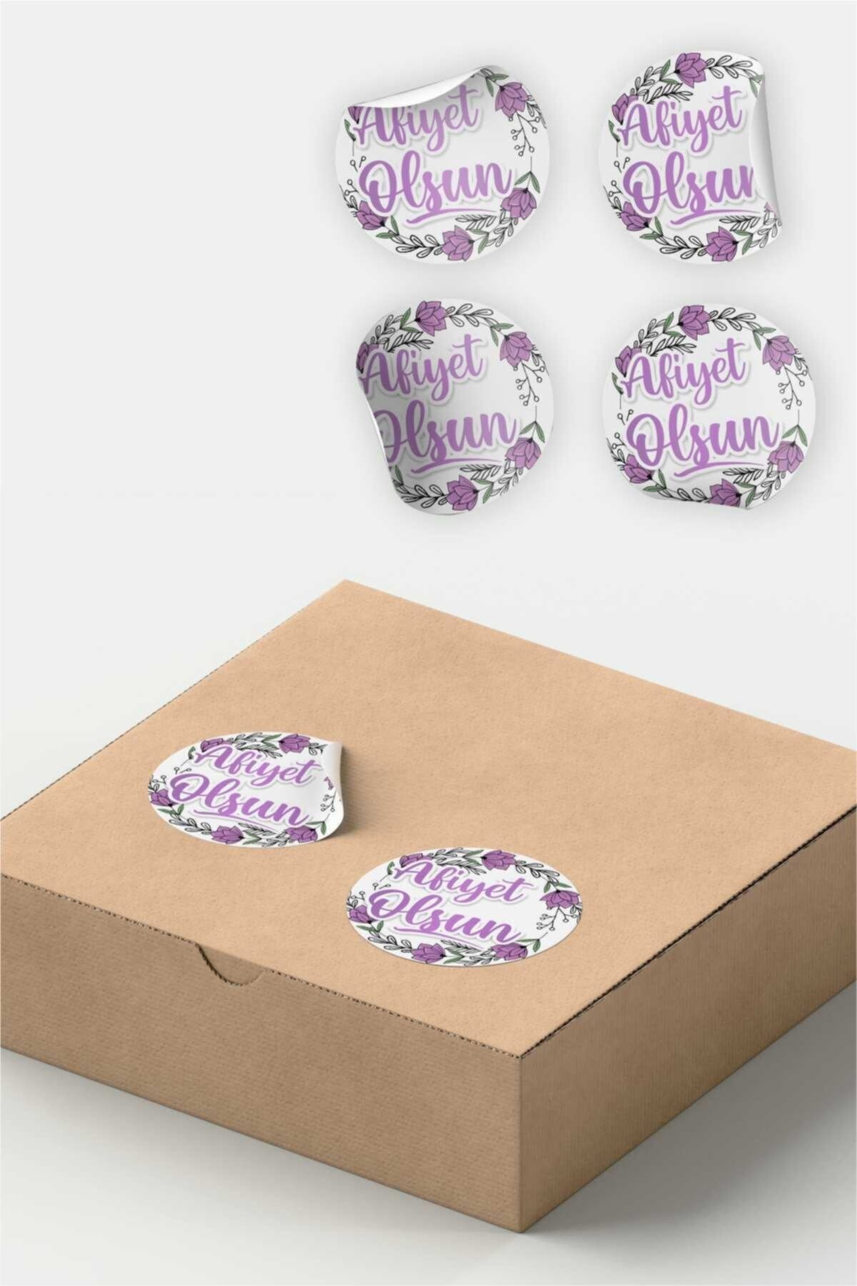 Afiyet Olsun Mor Çiçekli Sticker 70 Adet 4 Cm Çapında