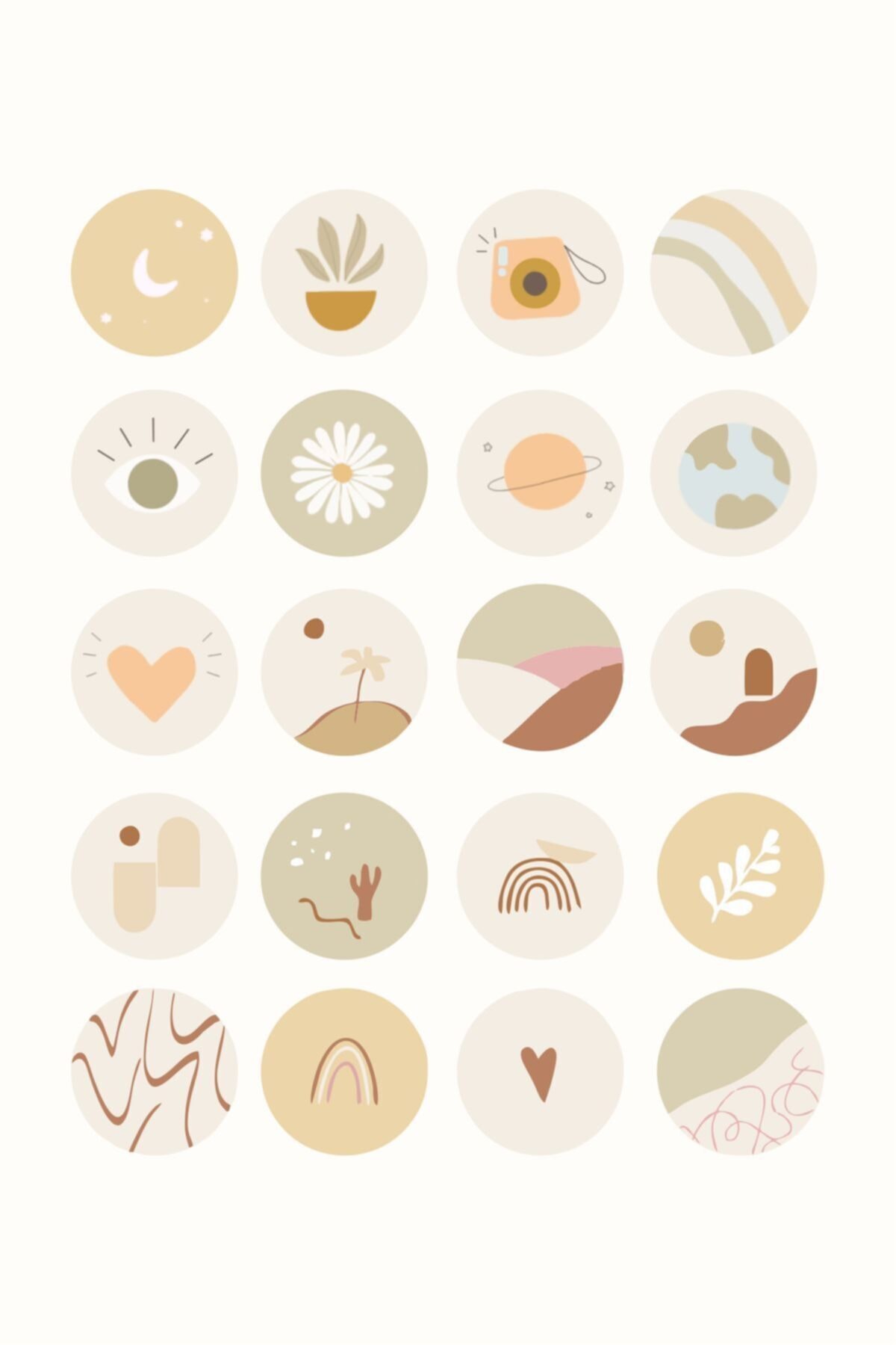 Minimalist Bohem Desen Sticker Seti 20 Adet 4 Cm Çapında